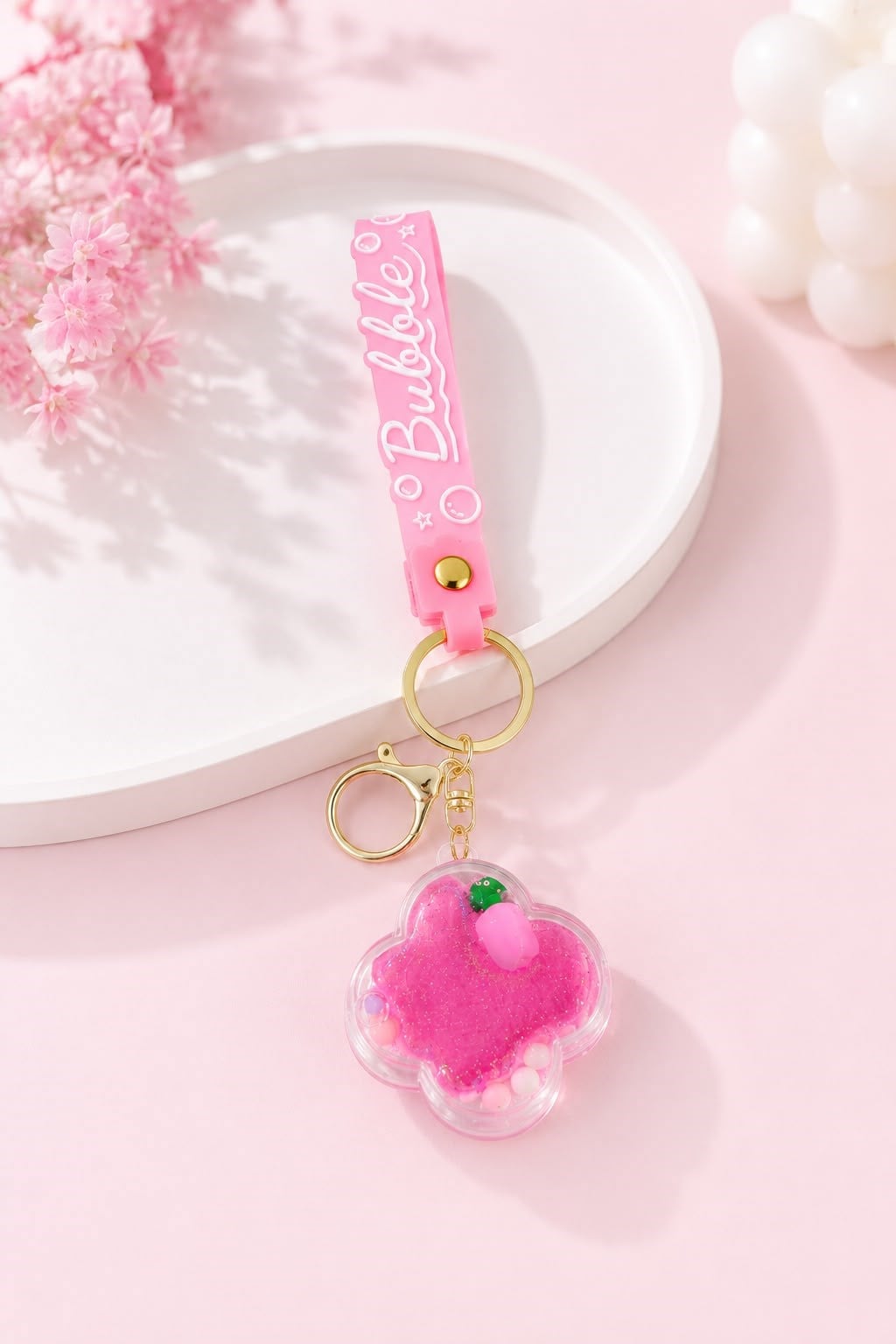 Bubble Figürlü İçi Sulu Anahtarlık Pembe