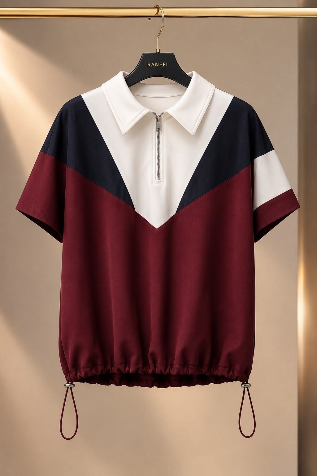 Kadın Polo Yaka Kısa Kollu Bel Ayarlamalı Tshirt Bordo