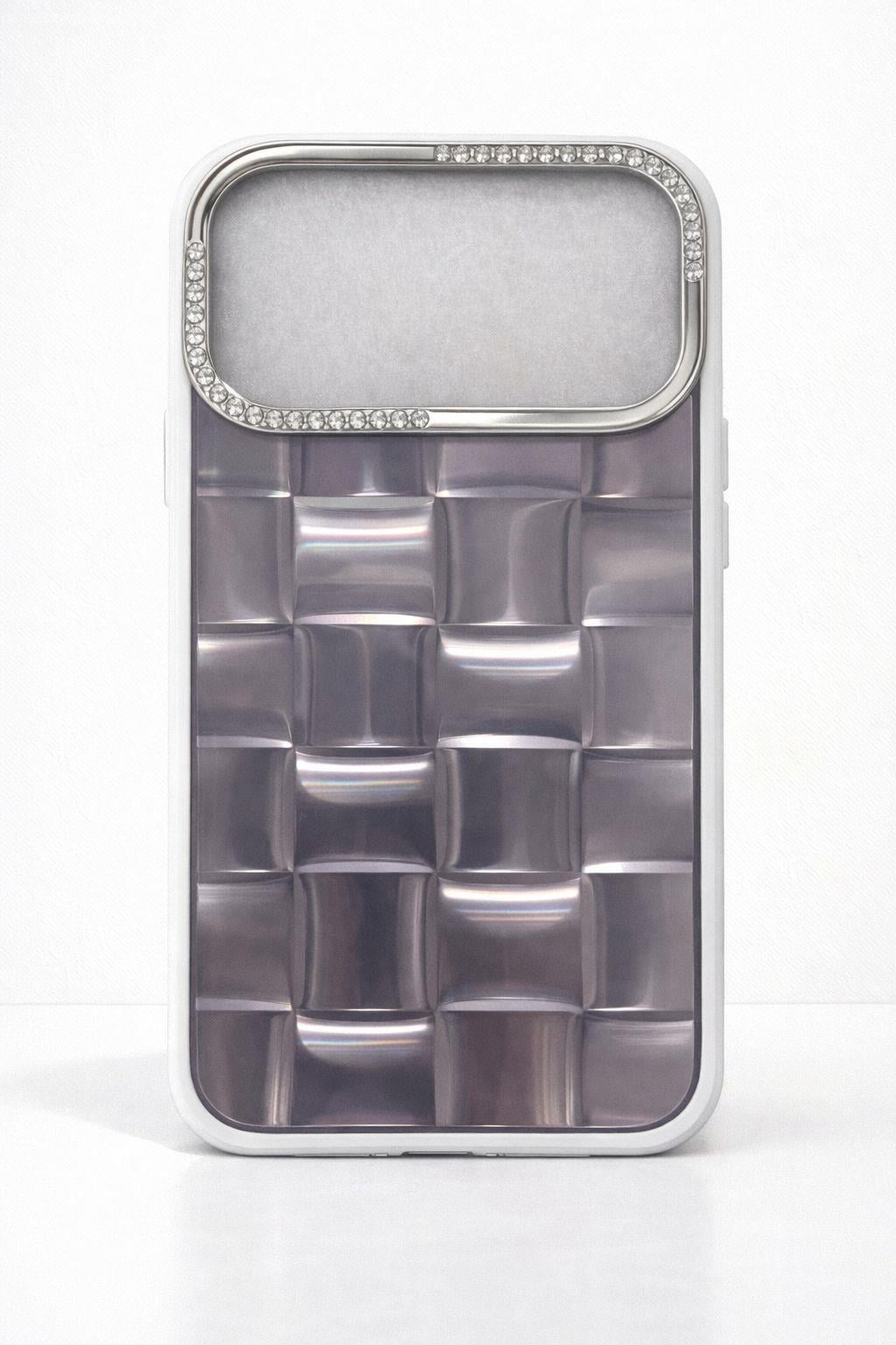 iPhone 17 Pro Uyumlu 3D Kare Desenli Parlak Kılıf Antrasit