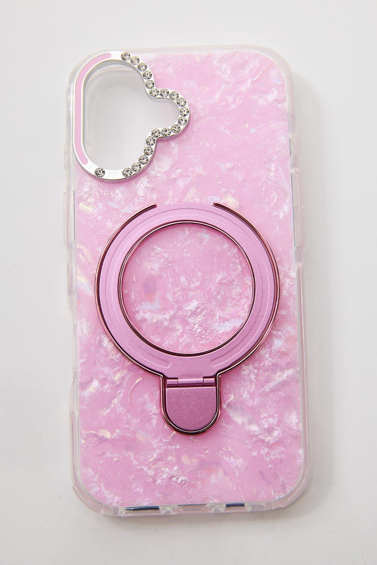 İphone 17 Uyumlu Magsafe Dönebilen Halkalı Kılıf Pembe