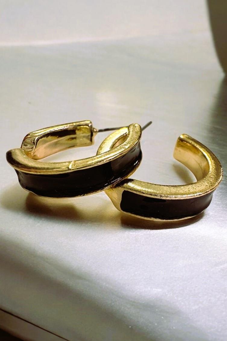 Siyah Altın Kaplama Halka Küpe Gold