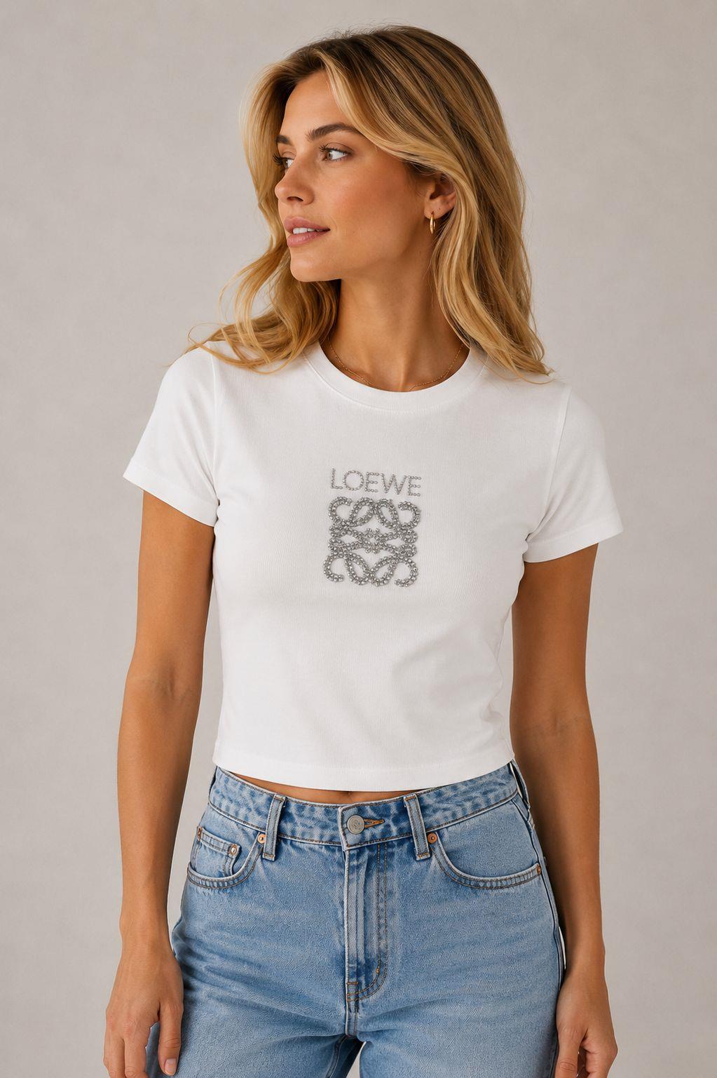 Kadın Love Taş Baskılı Penye Crop Bluz Beyaz