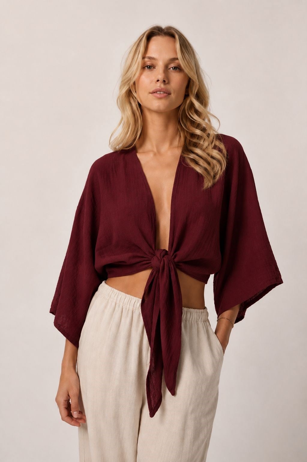 Kadın Müslin Bağlamalı Bolero Bordo