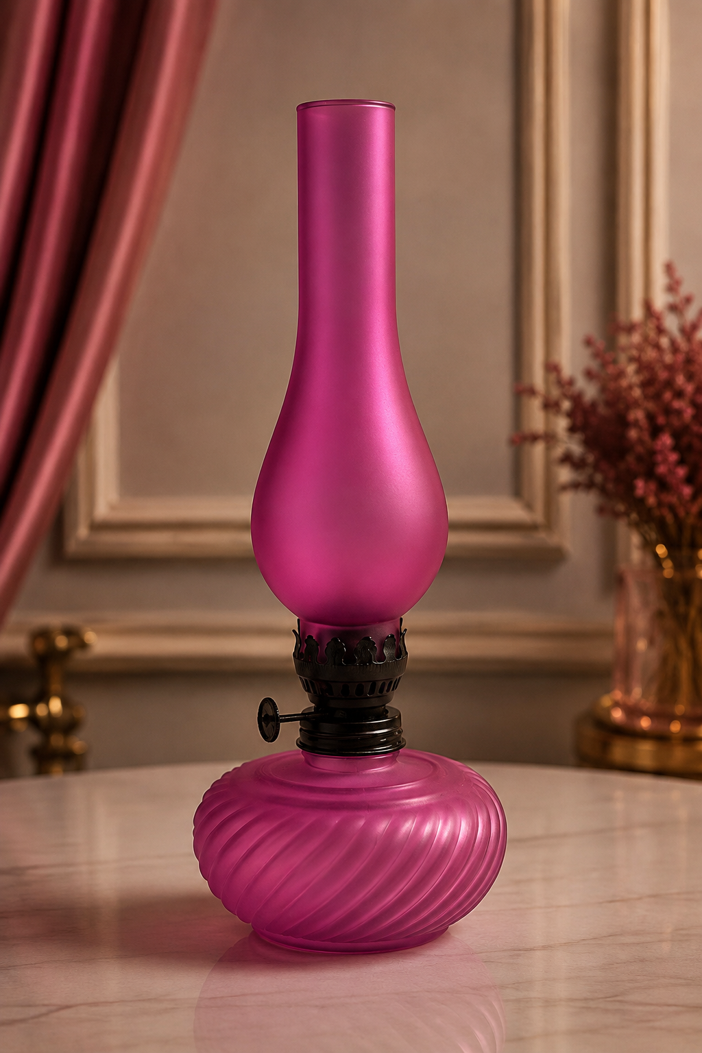 Vintage Dekoratif El Yapımı Cam Gaz Lambası Mat Pembe