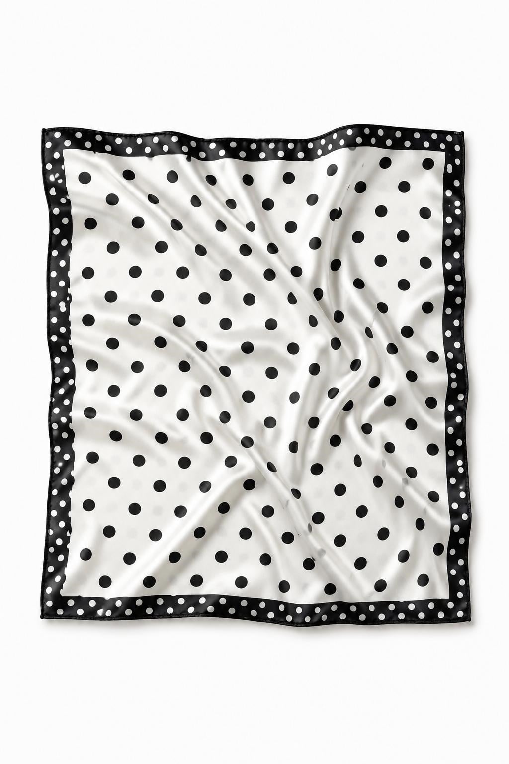 Puantiye Desenli Kenarları Siyah 45X45 Ölçülü Fular Beyaz