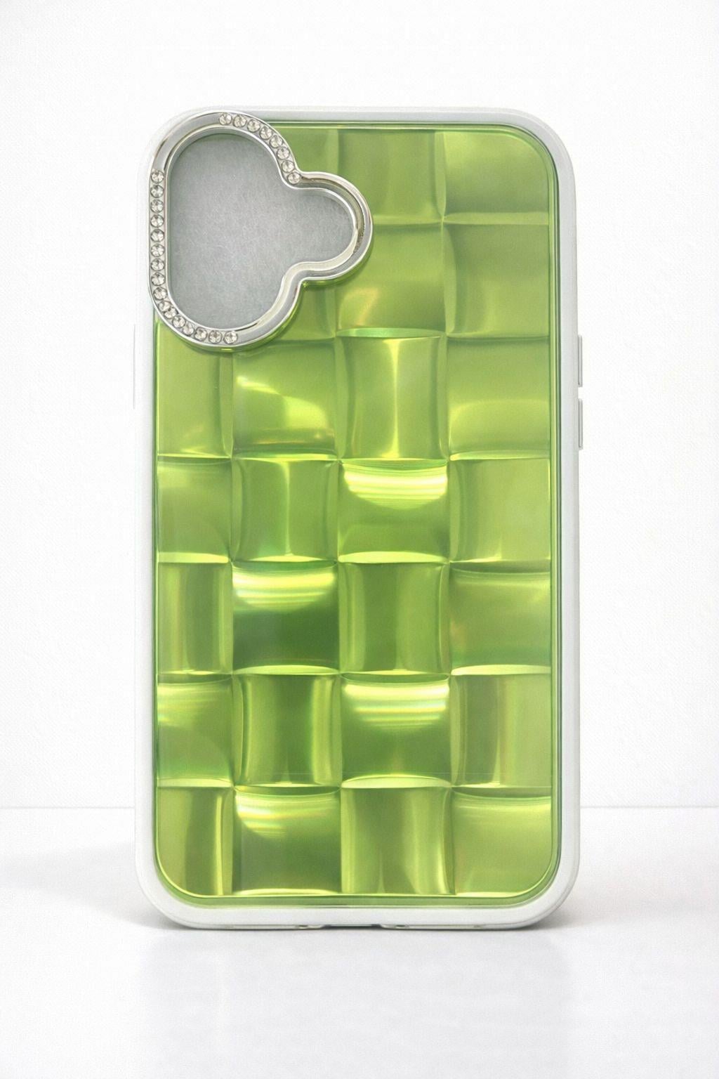 iPhone 16 Uyumlu 3D Kare Desenli Parlak Kılıf Yeşil