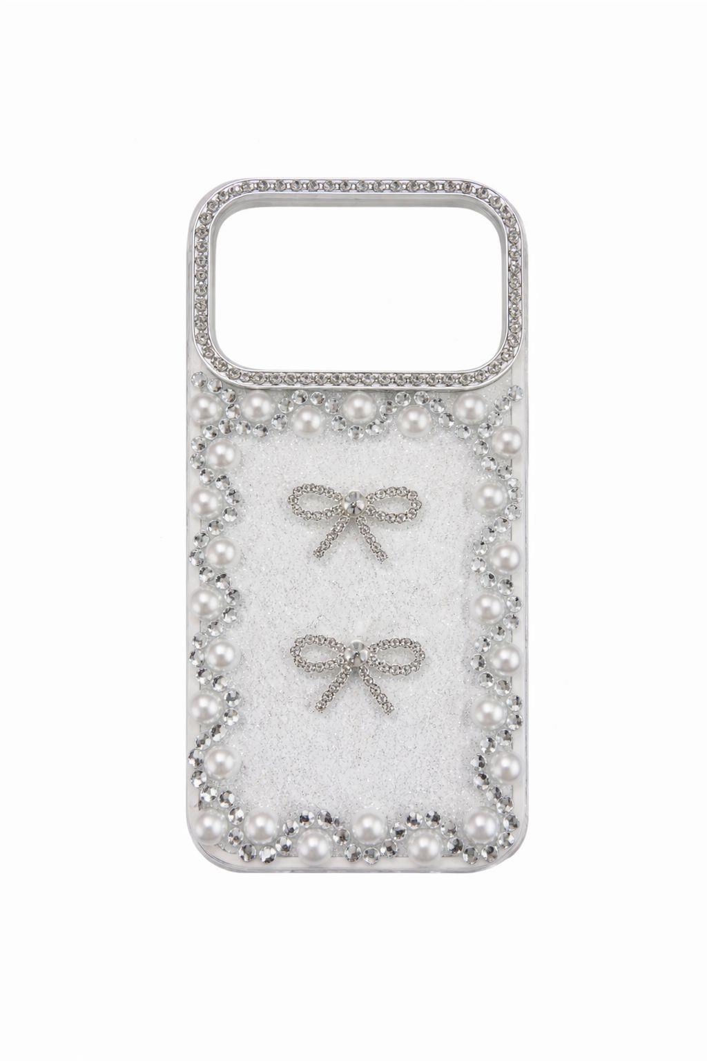 İphone 17 Pro Max Uyumlu Taş Detaylı Telefon Kılıfı Beyaz