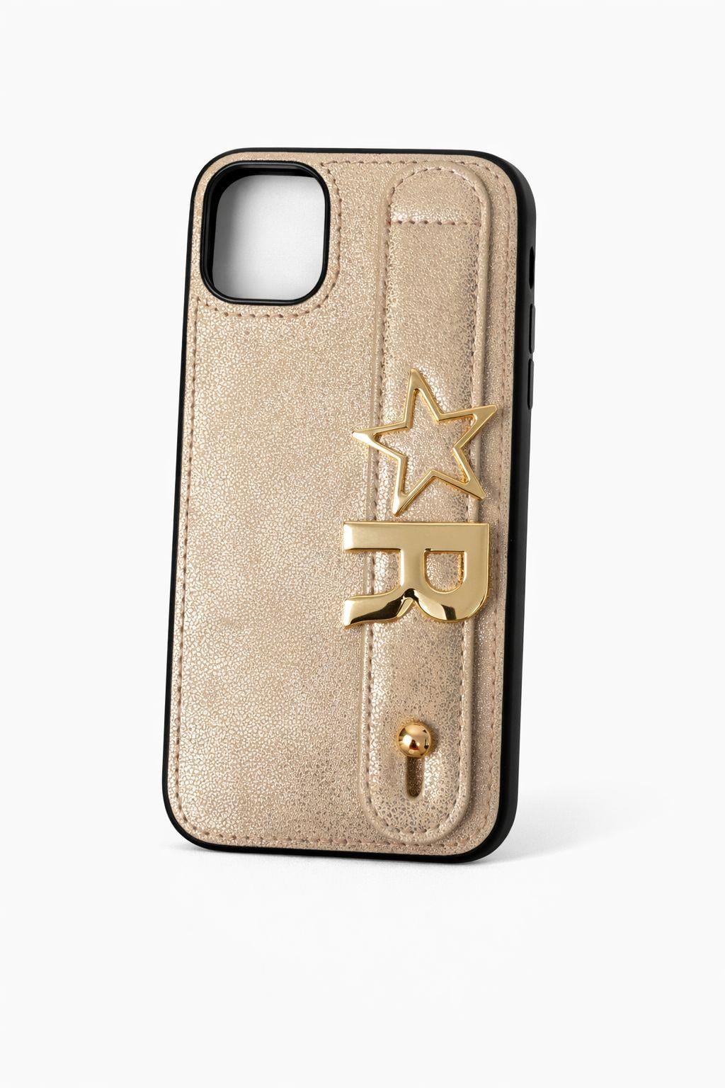 İphone 11 Uyumlu Charmlı ve Harfli Deri Kılıf Bej