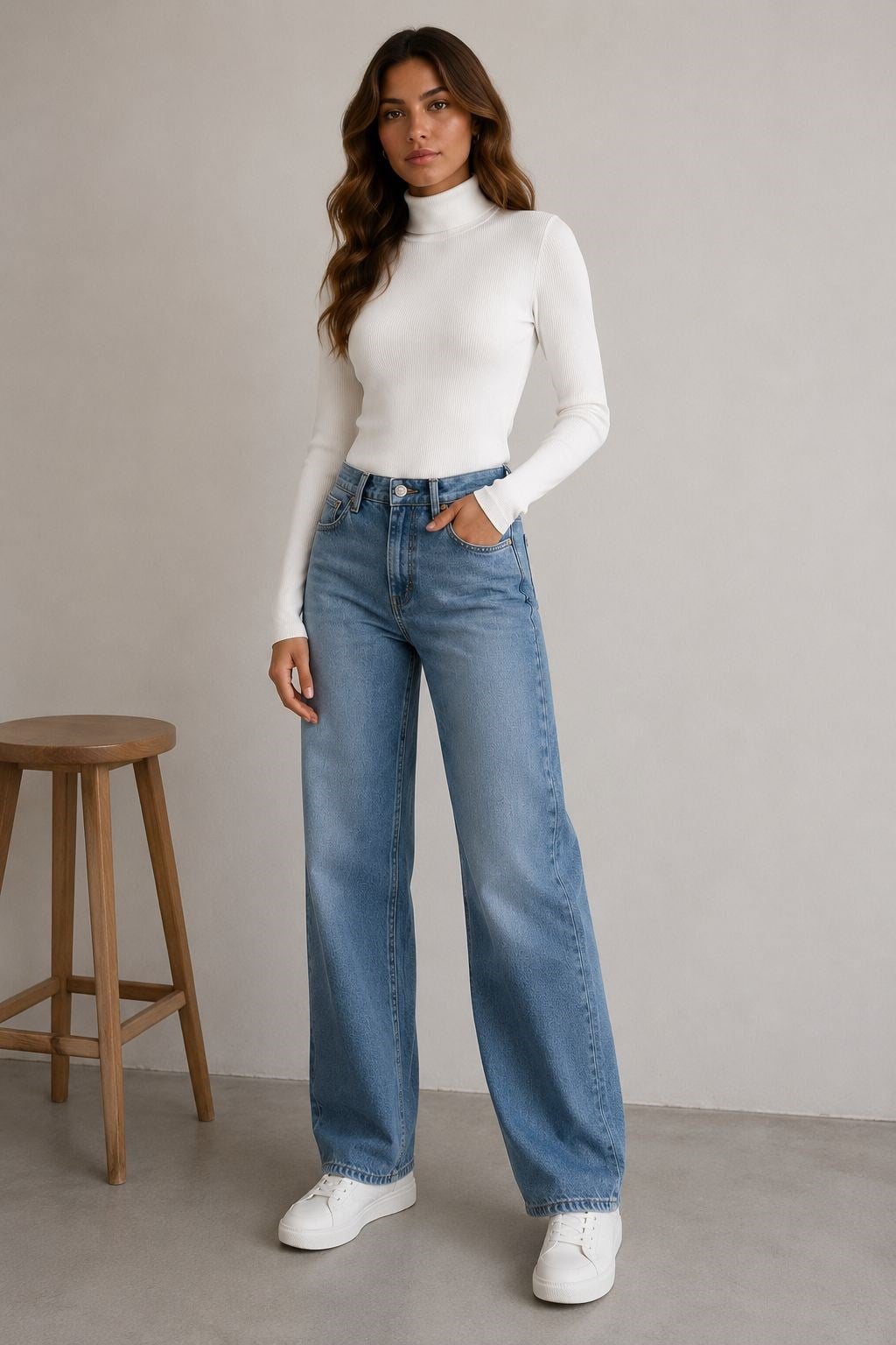  Kare Balıkçı Yaka Uzun Kollu Kaşkorse Crop Bluz Beyaz