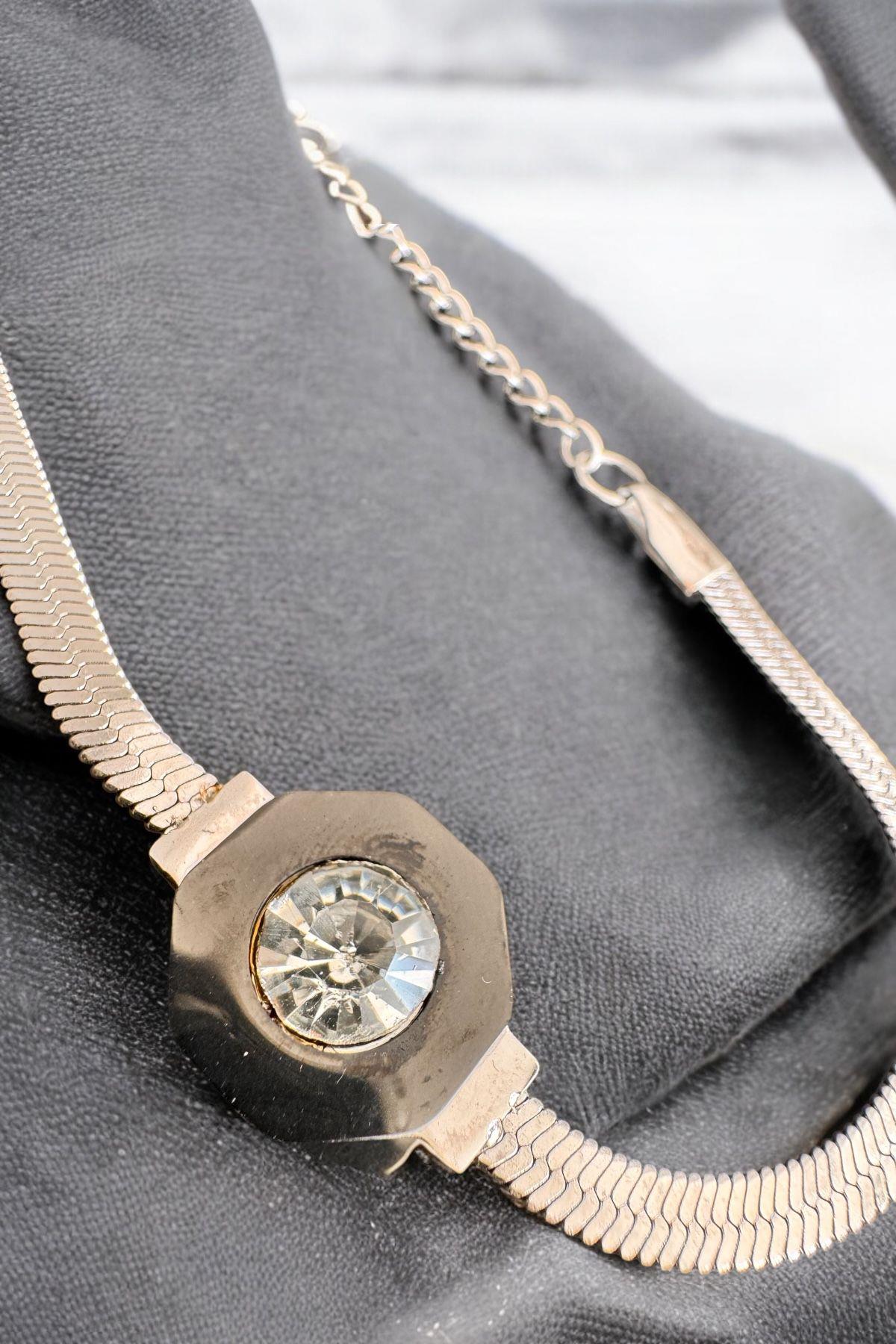 Gold Siyah Taşlı Çelik  Bileklik Gümüş