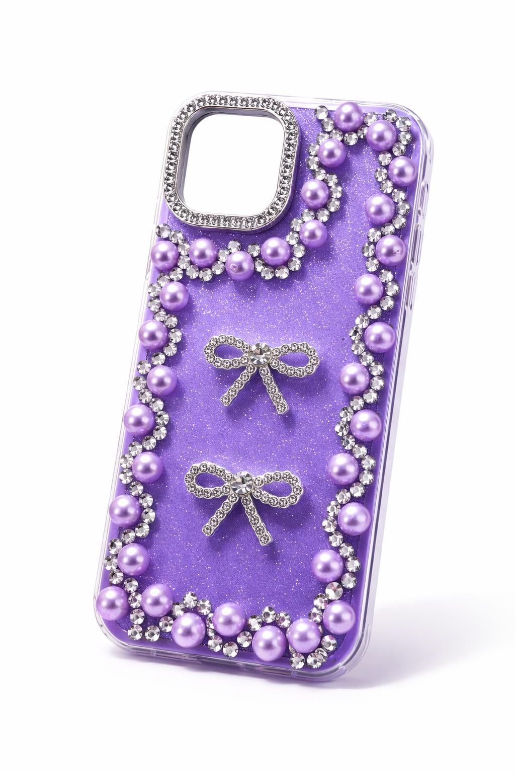 İphone 16 Pro Uyumlu Taş Detaylı Telefon Kılıfı Mor