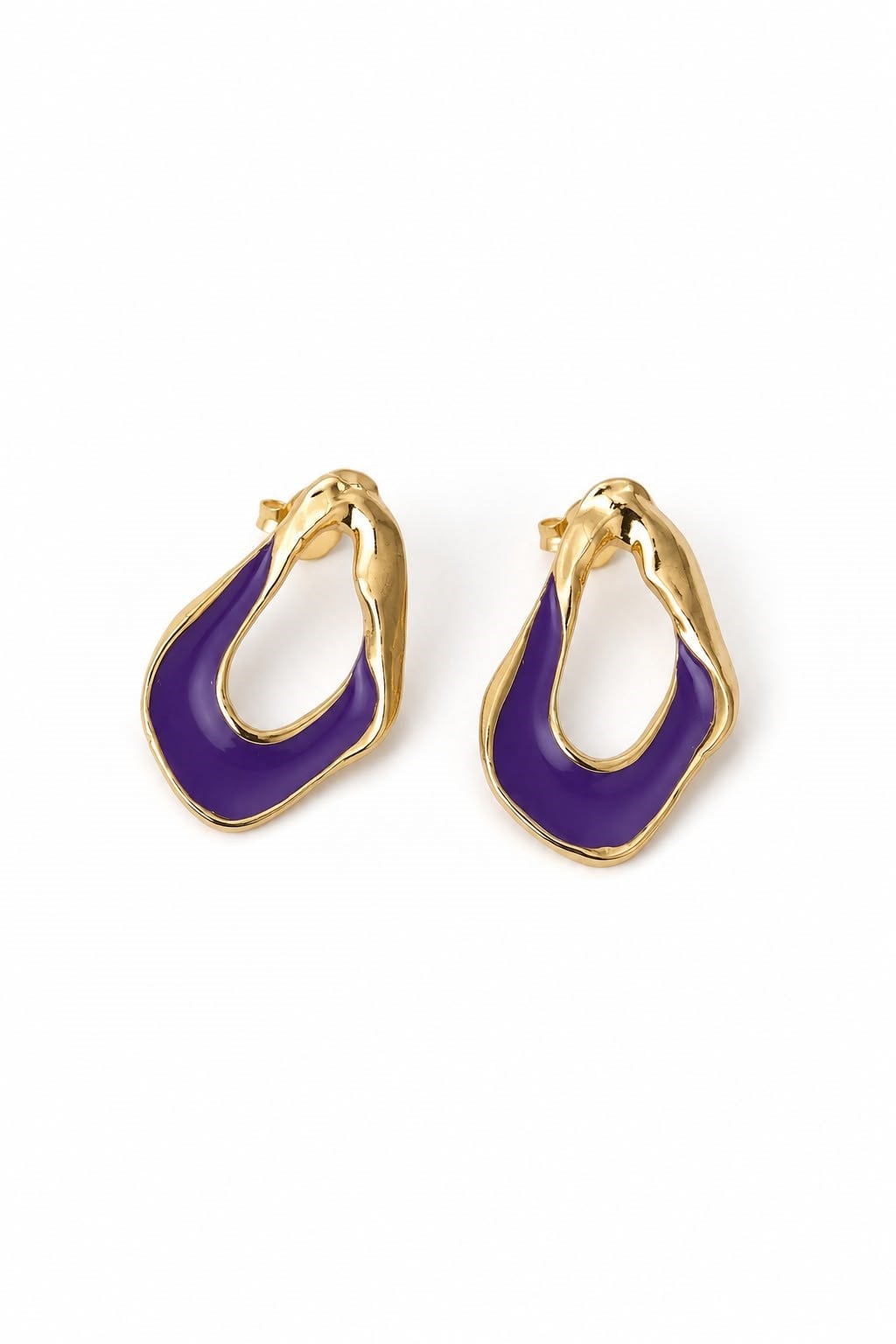 Asimetrik Oval Gold Mineli Küpe Mor