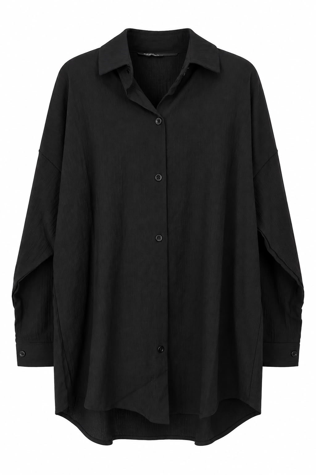 Kadın Düşük Omuz Düğmeli Oversize Gömlek Siyah