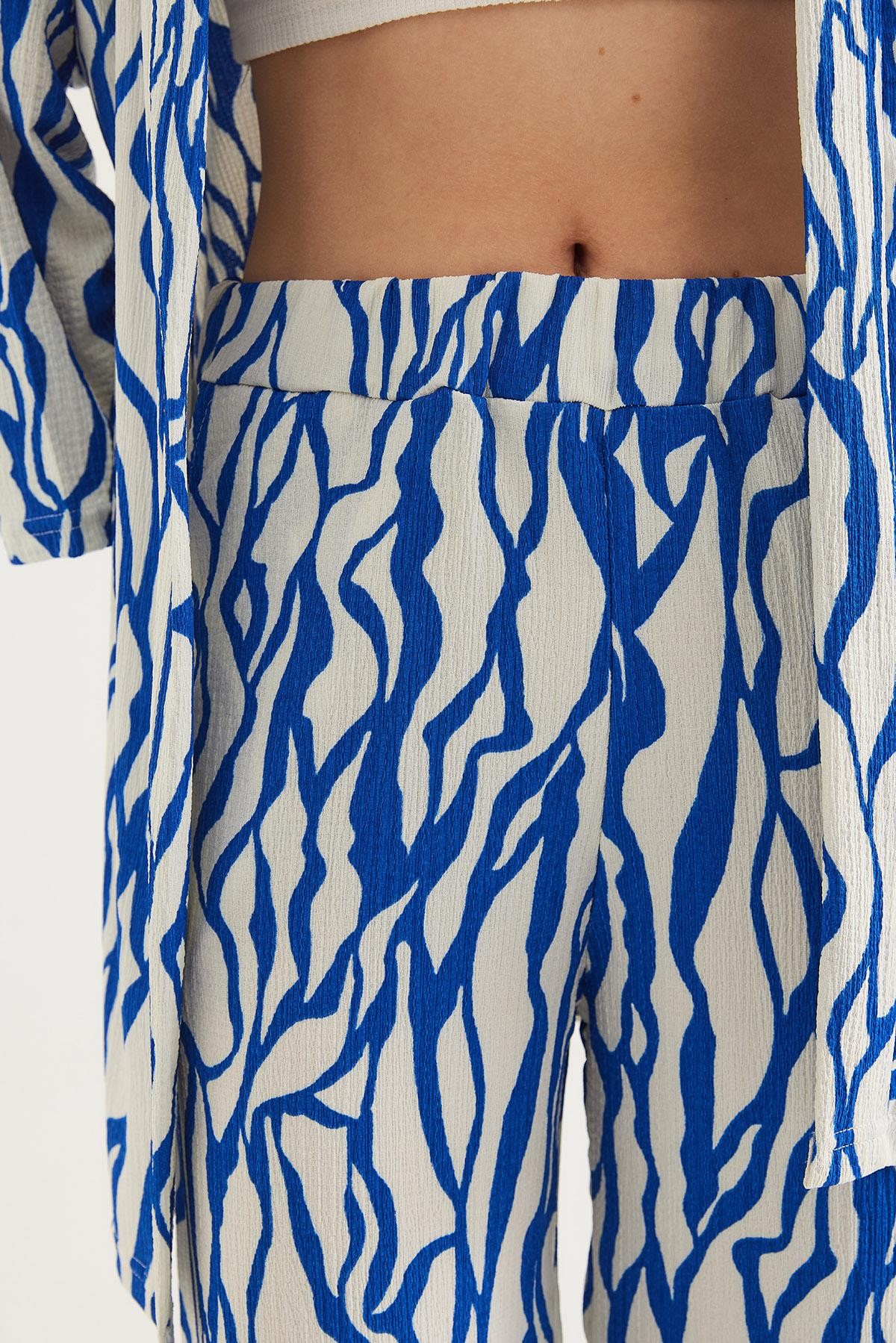 Kimono Pantolon Krinkıl Kadın İkili Takım Mavi · 4