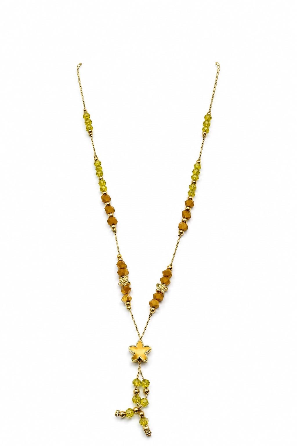 Figürlü Gold Boncuklu Kolye Fuşya 