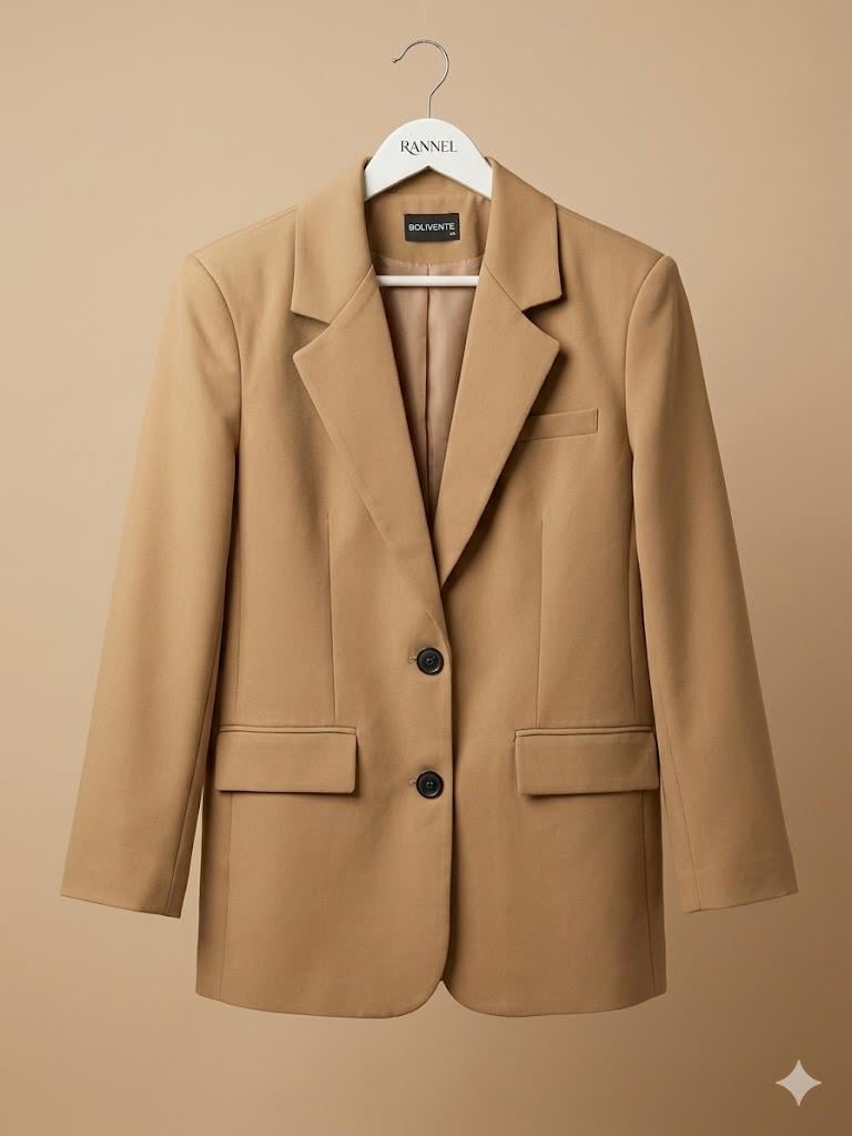 Kadın Oversize Çift Düğmeli Blazer Ceket Camel