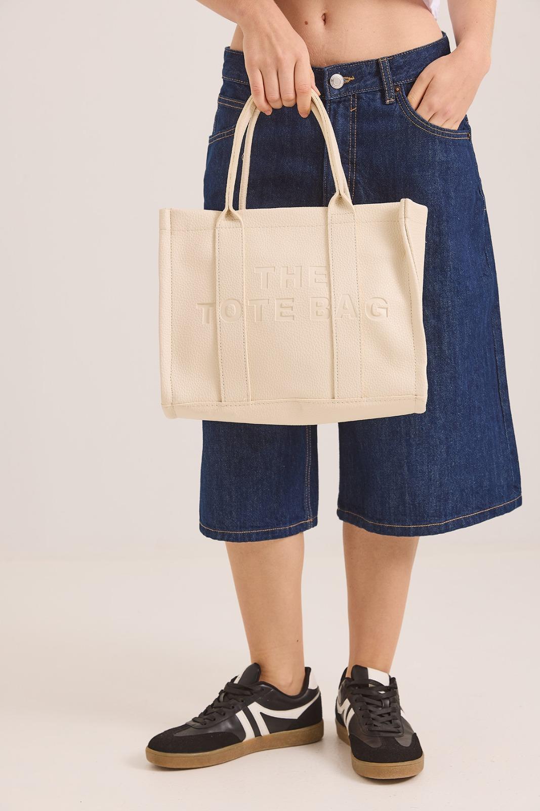 The Tote Bag Büyük Boy Krem El Çantası
