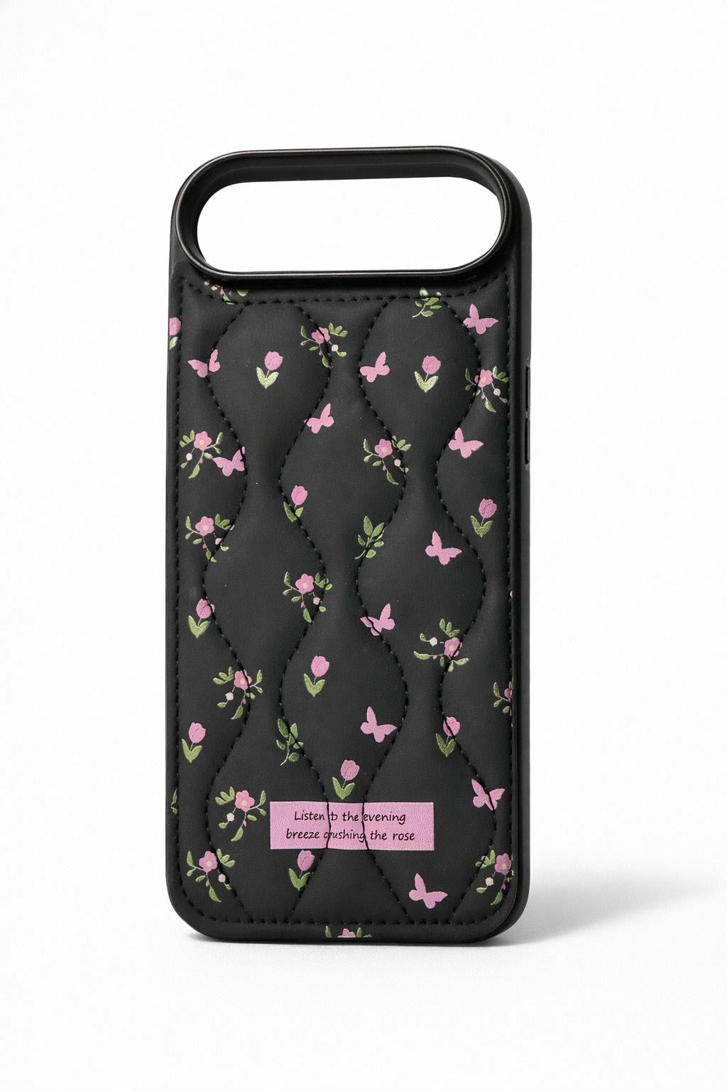 İphone 17 Air Uyumlu Çiçek Desenli Kabartmalı Kılıf Siyah