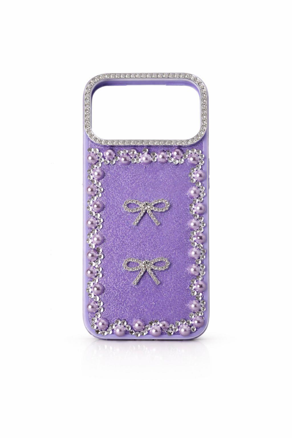 İphone 17 Pro Max Uyumlu Taş Detaylı Telefon Kılıfı Mor
