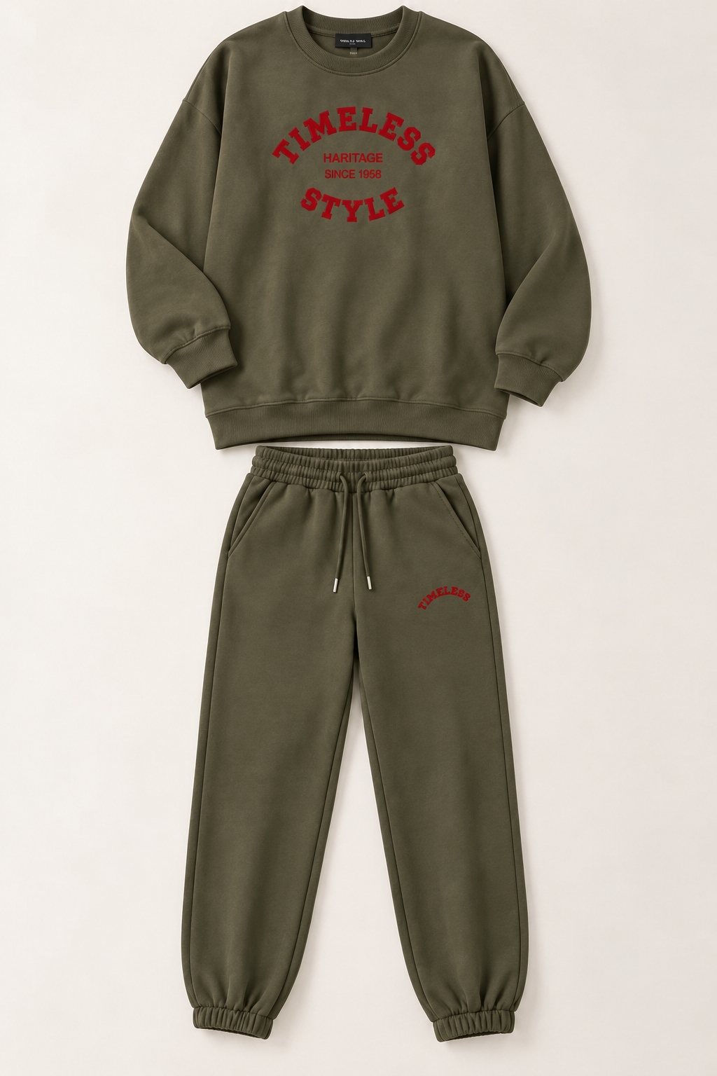 Kadın Ayıcık Baskılı Bisiklet Yaka Oversize Sweatshirt Haki