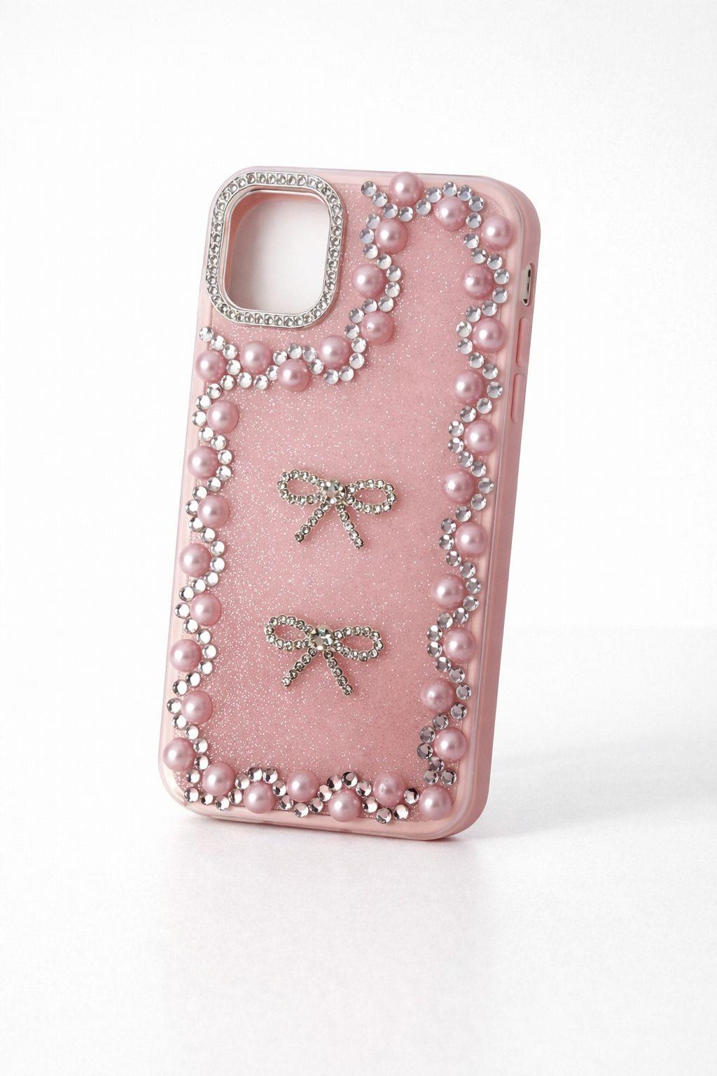 İphone 15 Pro Uyumlu Taş Detaylı Telefon Kılıfı Pembe