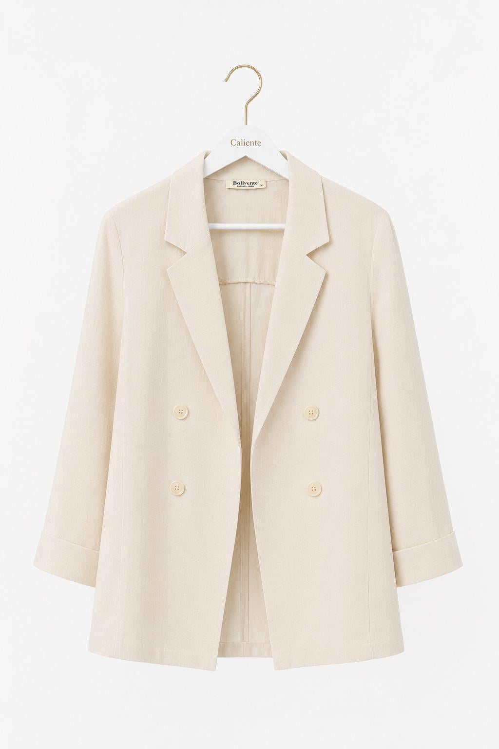 Kadın Kruvaze Yaka Oversize Blazer Ceket Taş