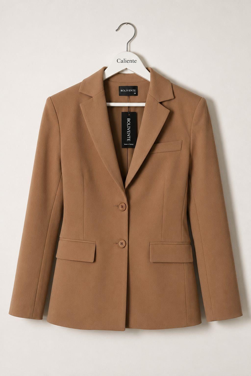 Kadın Düğmeli Oversize Blazer Ceket Toprak