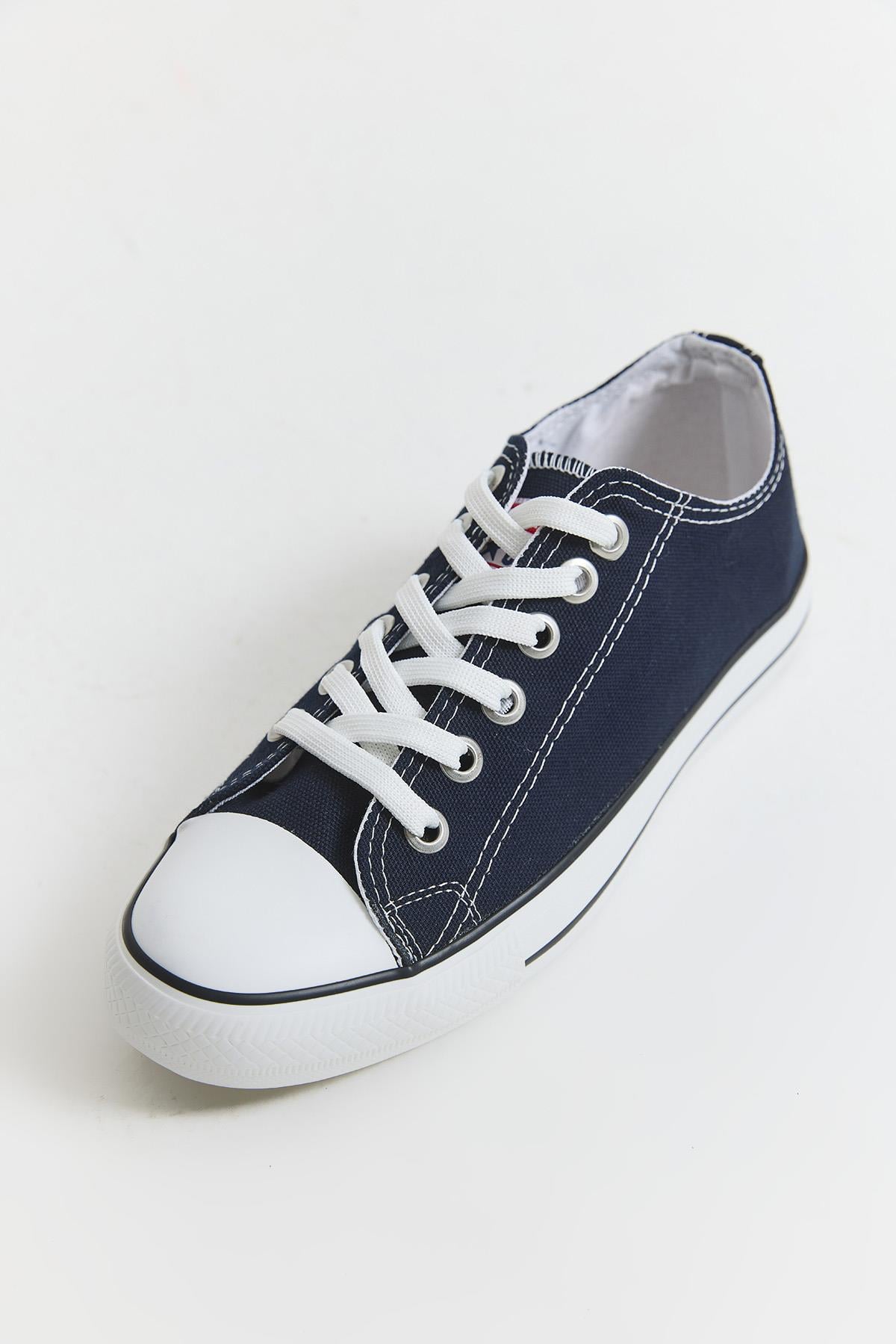 Şerit Detaylı Bağcıklı Kadın Ayakkabı Lacivert