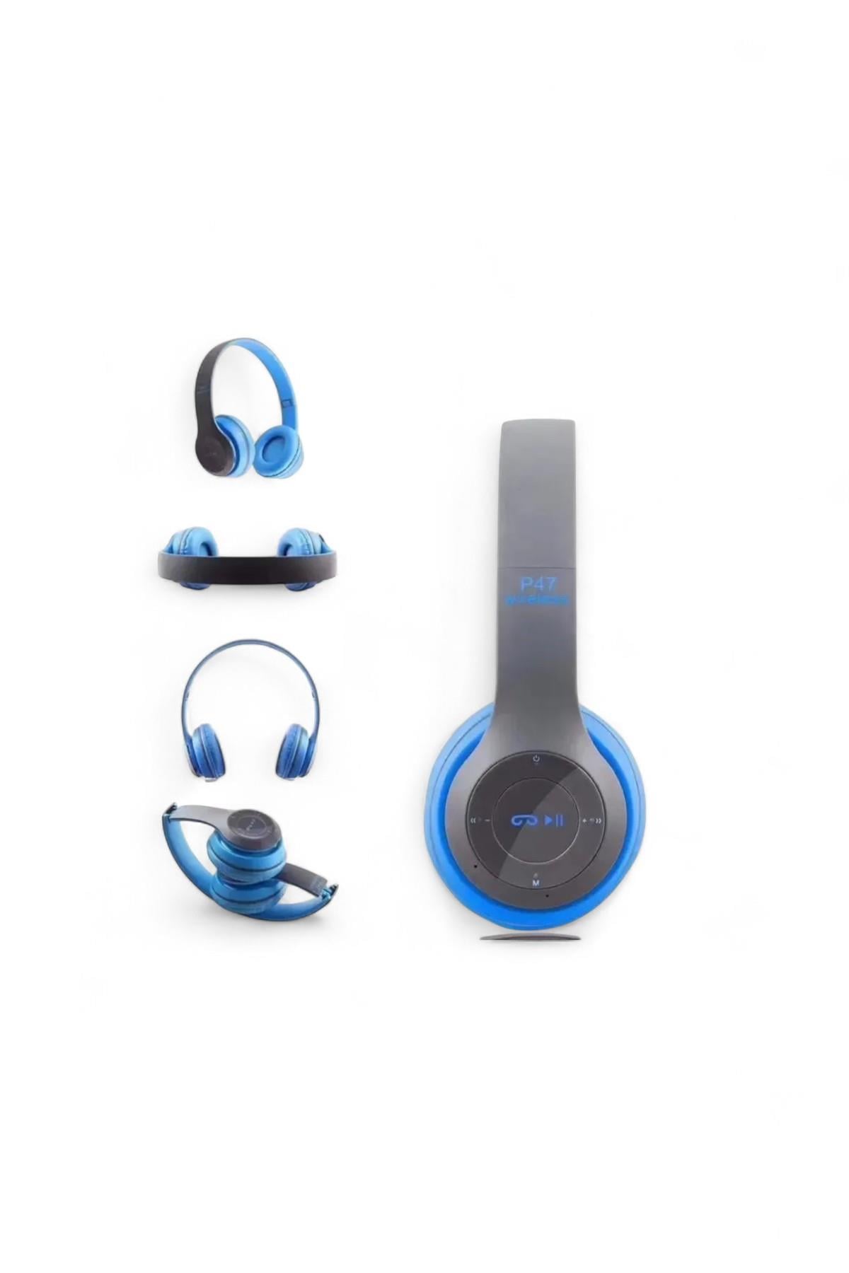 Kulak Üstü Mavi Bluetooth Kulaklık