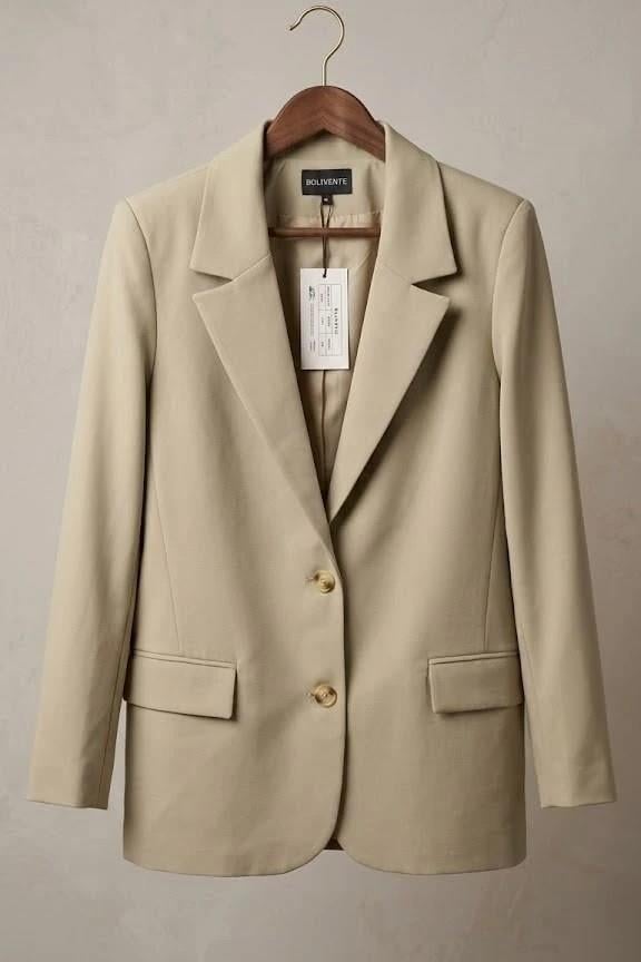 Kadın Oversize Çift Düğmeli Blazer Ceket Vizon