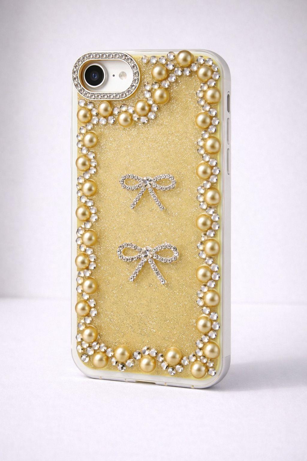 İphone 16 E Uyumlu Taş Detaylı Telefon Kılıf Sarı