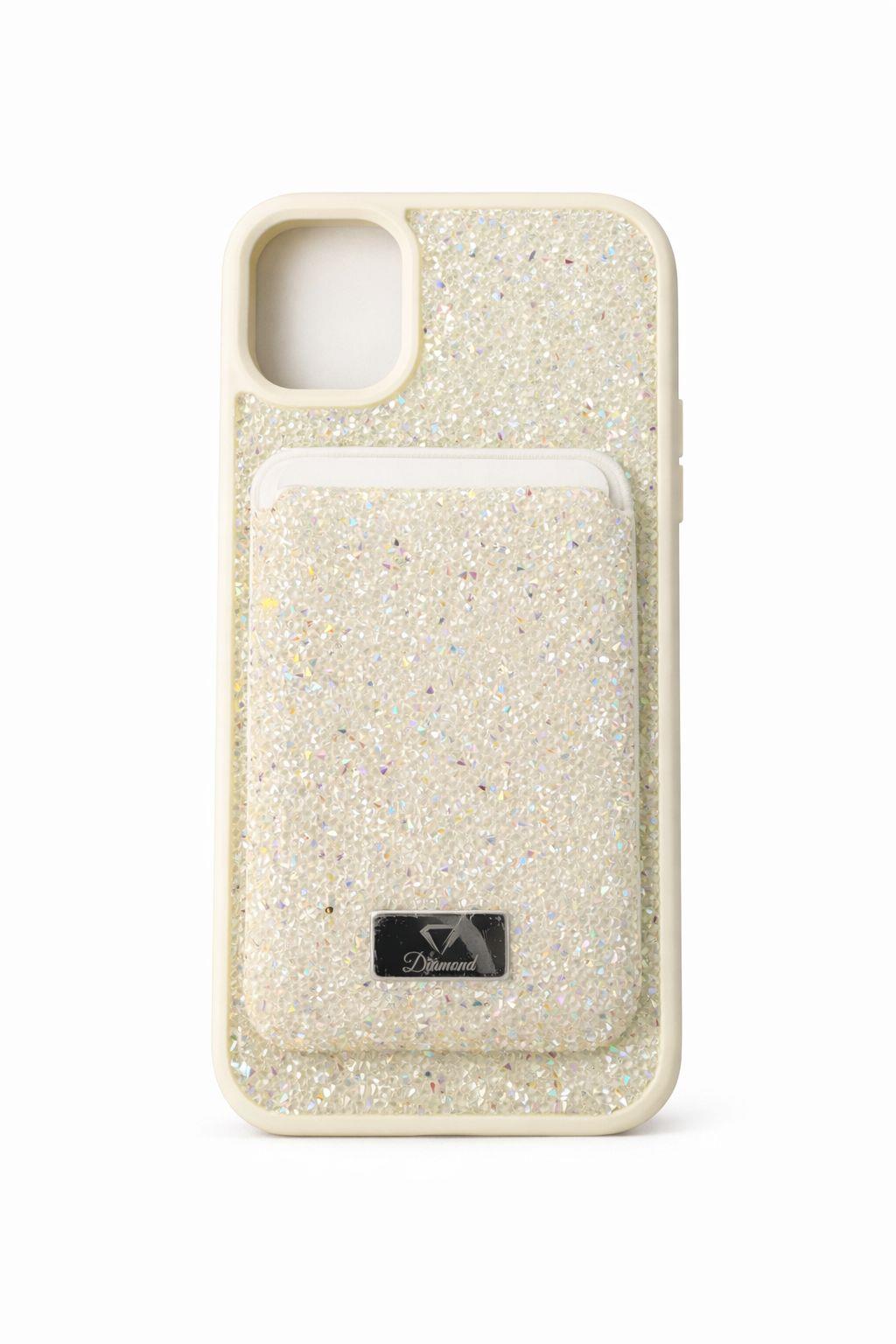 İphone 11 Uyumlu Parlak ve Taşlı Kart Bölümlü Kılıf Beyaz