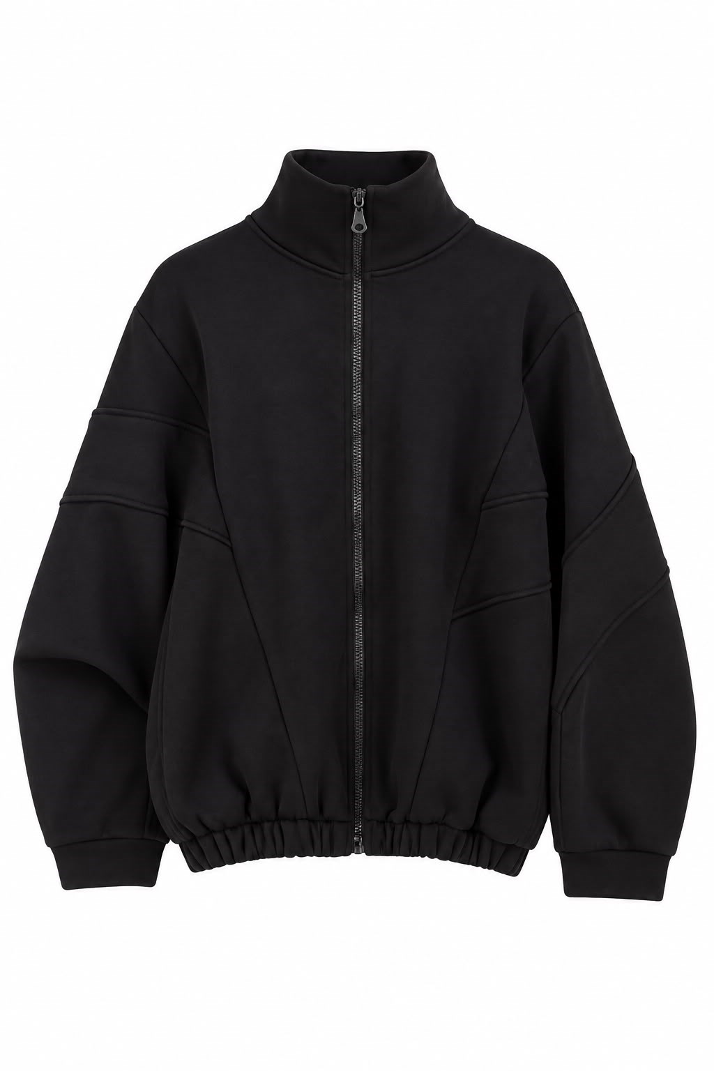 Kadın Dik Yaka Fermuarlı Kolu Lastikli Sweatshirt Siyah