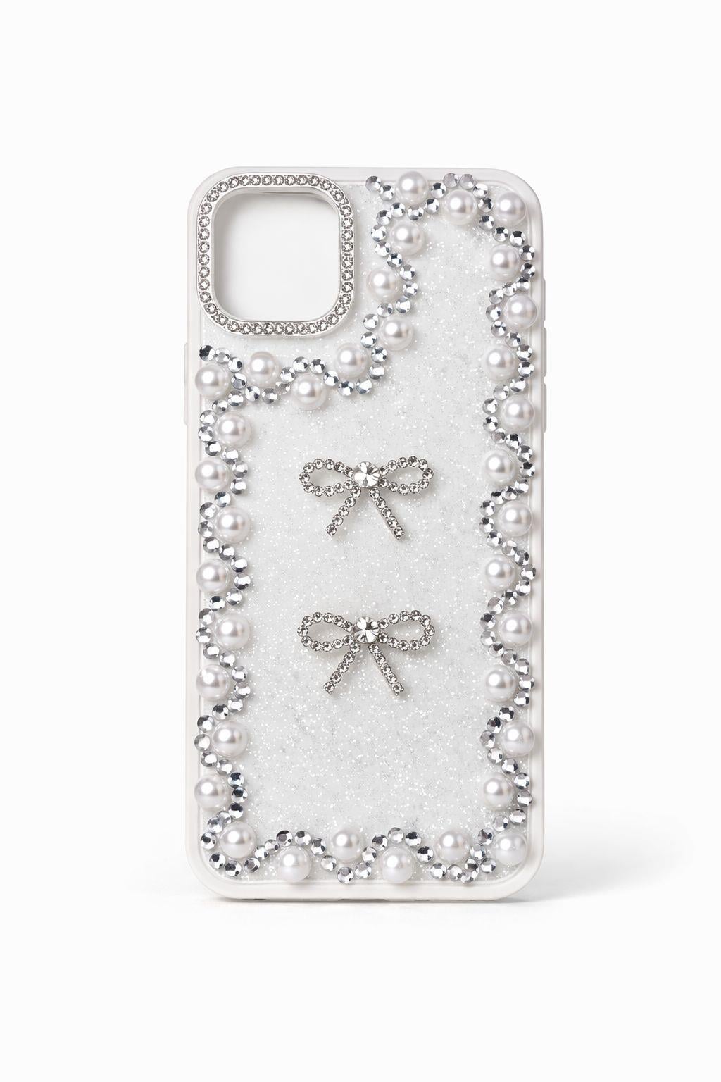 İphone 12 Uyumlu Taş Detaylı Telefon Kılıfı Beyaz