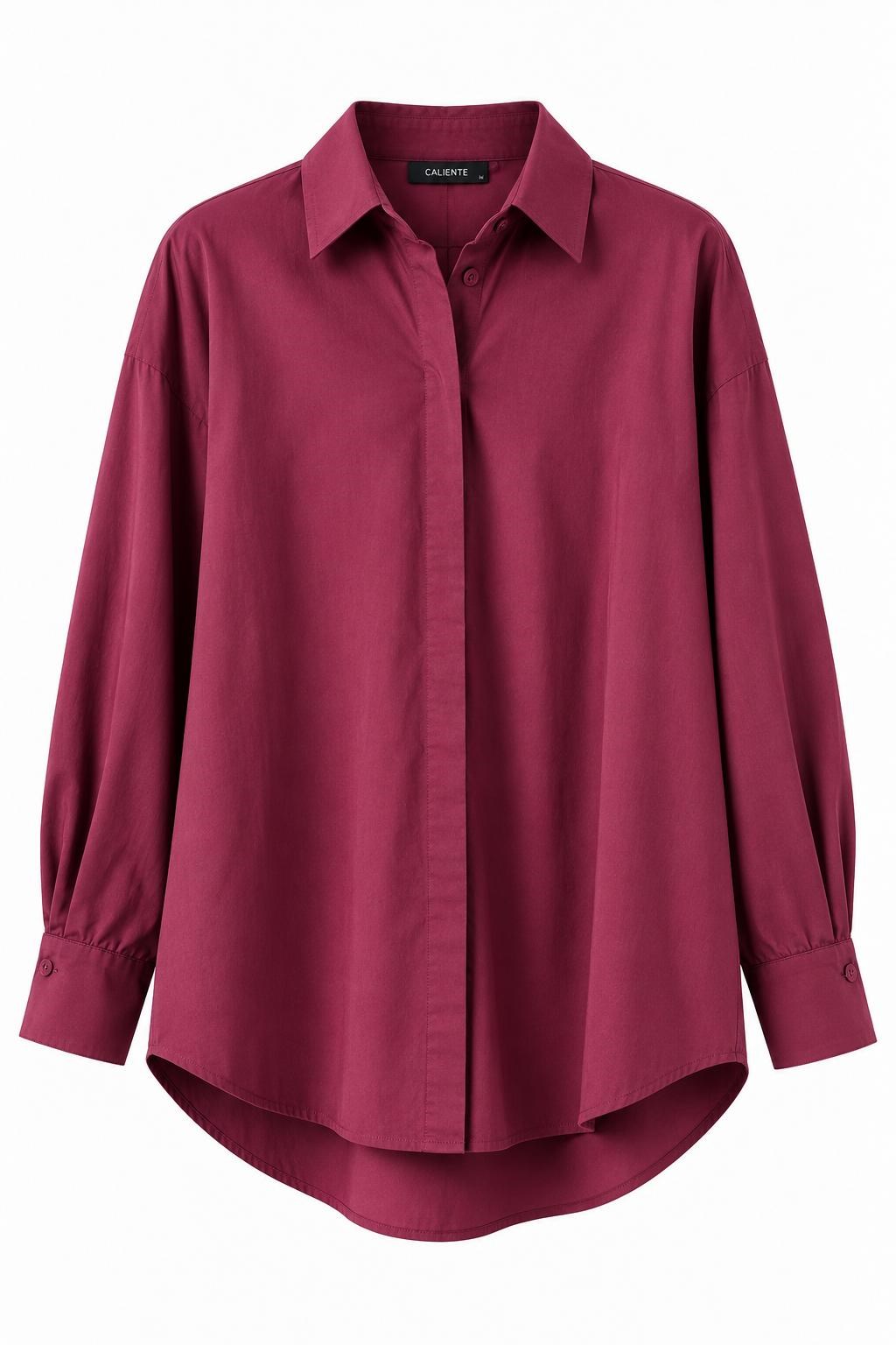Oversize Basic Gömlek Bordo