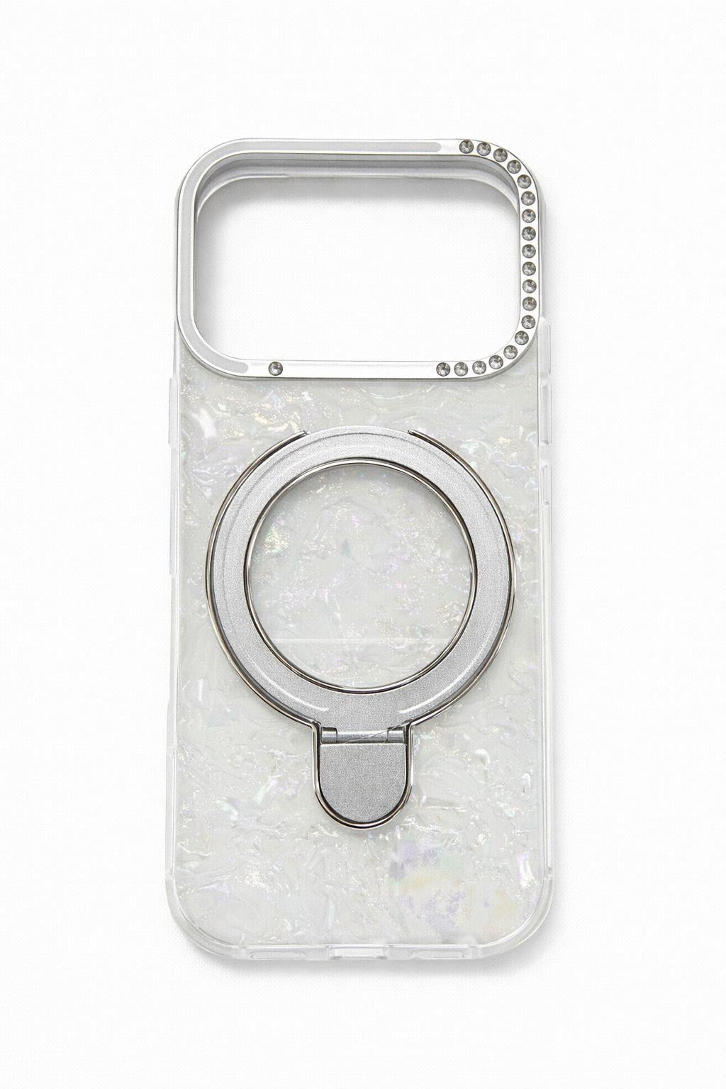 İphone 17 Pro Uyumlu Magsafe Dönebilen Halkalı Kılıf Beyaz