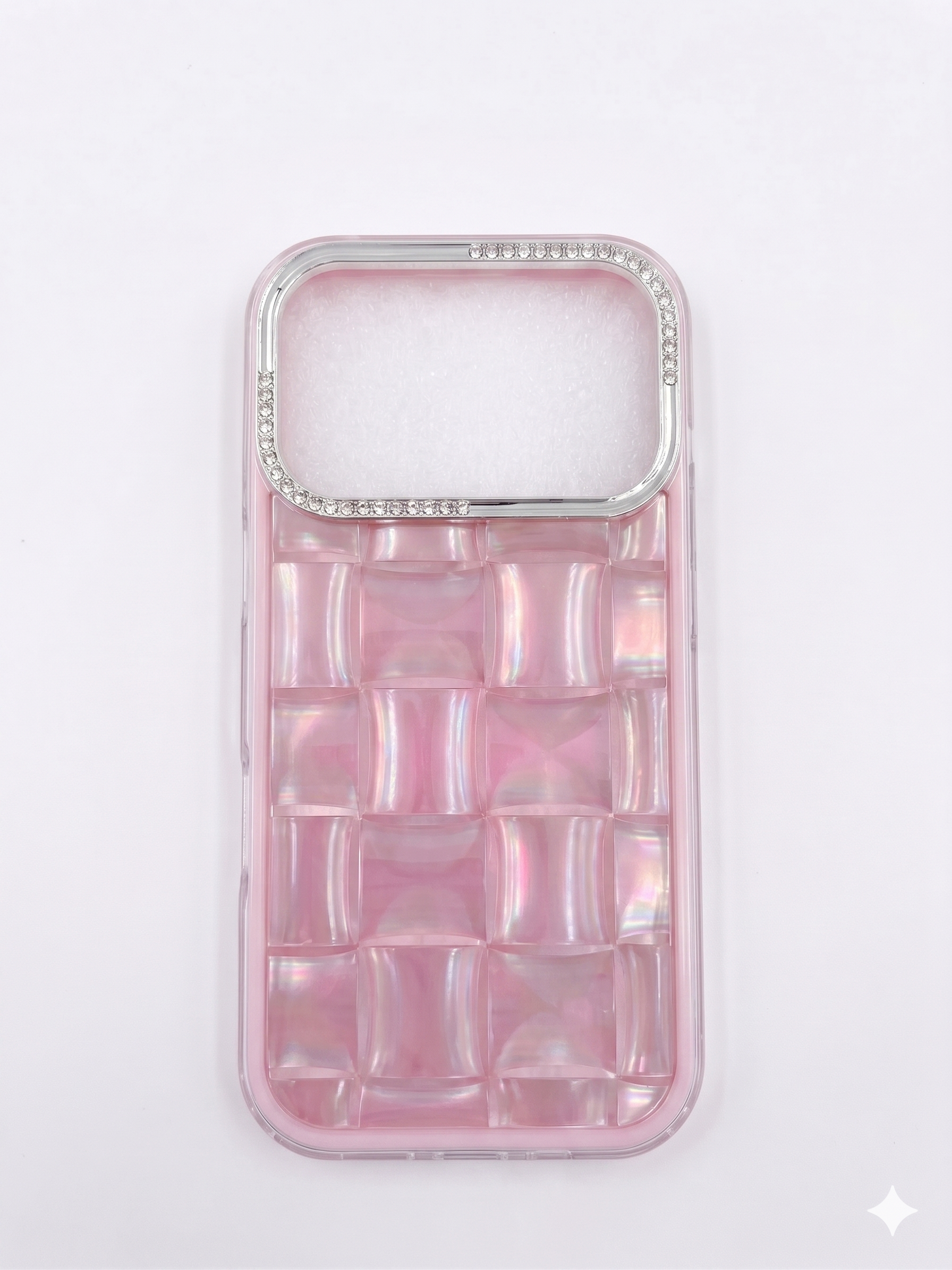 iPhone 17 Pro Max Uyumlu 3D Kare Desenli Parlak Kılıf Pembe