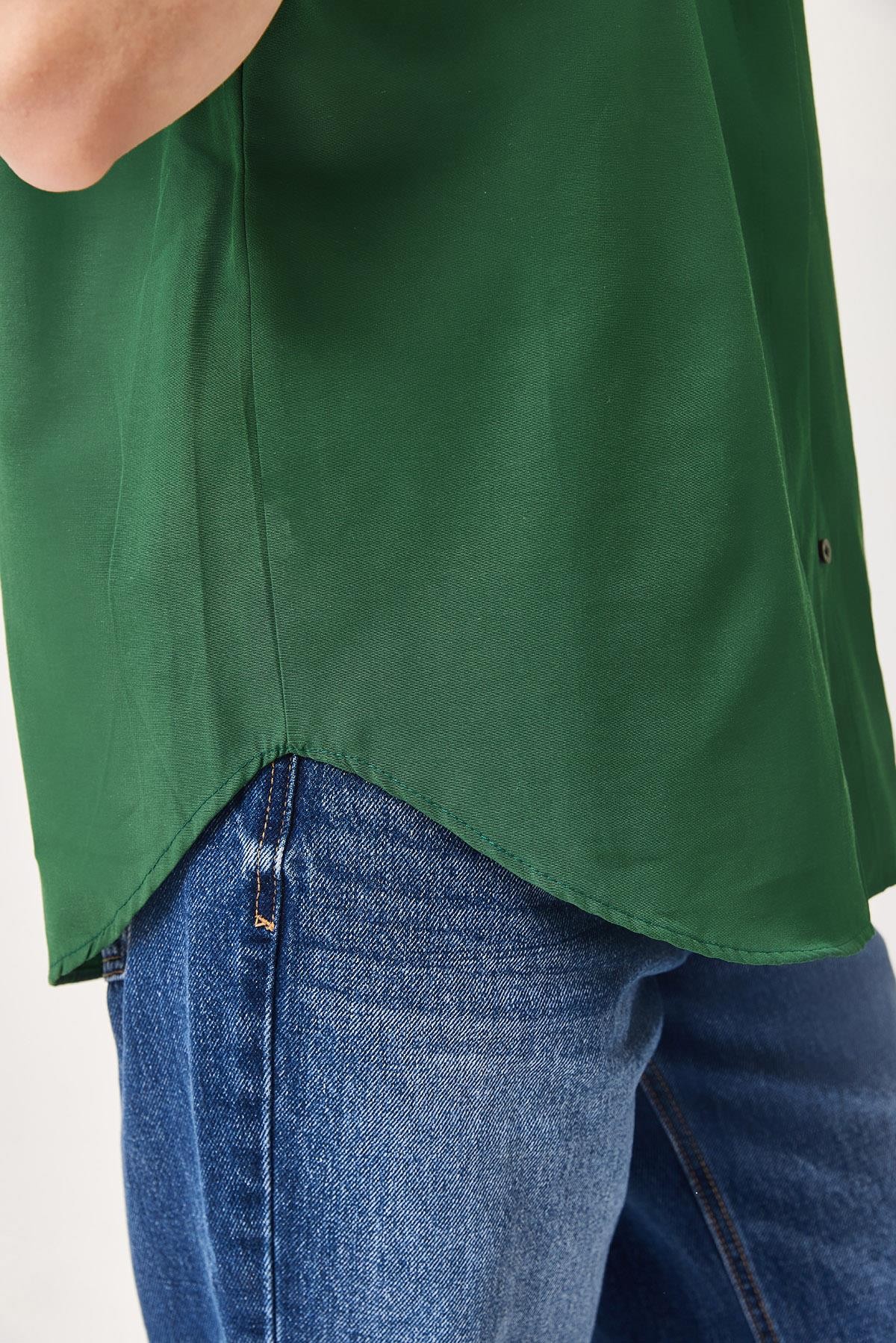 Oversize Basic Gömlek Koyu Yeşil · 3