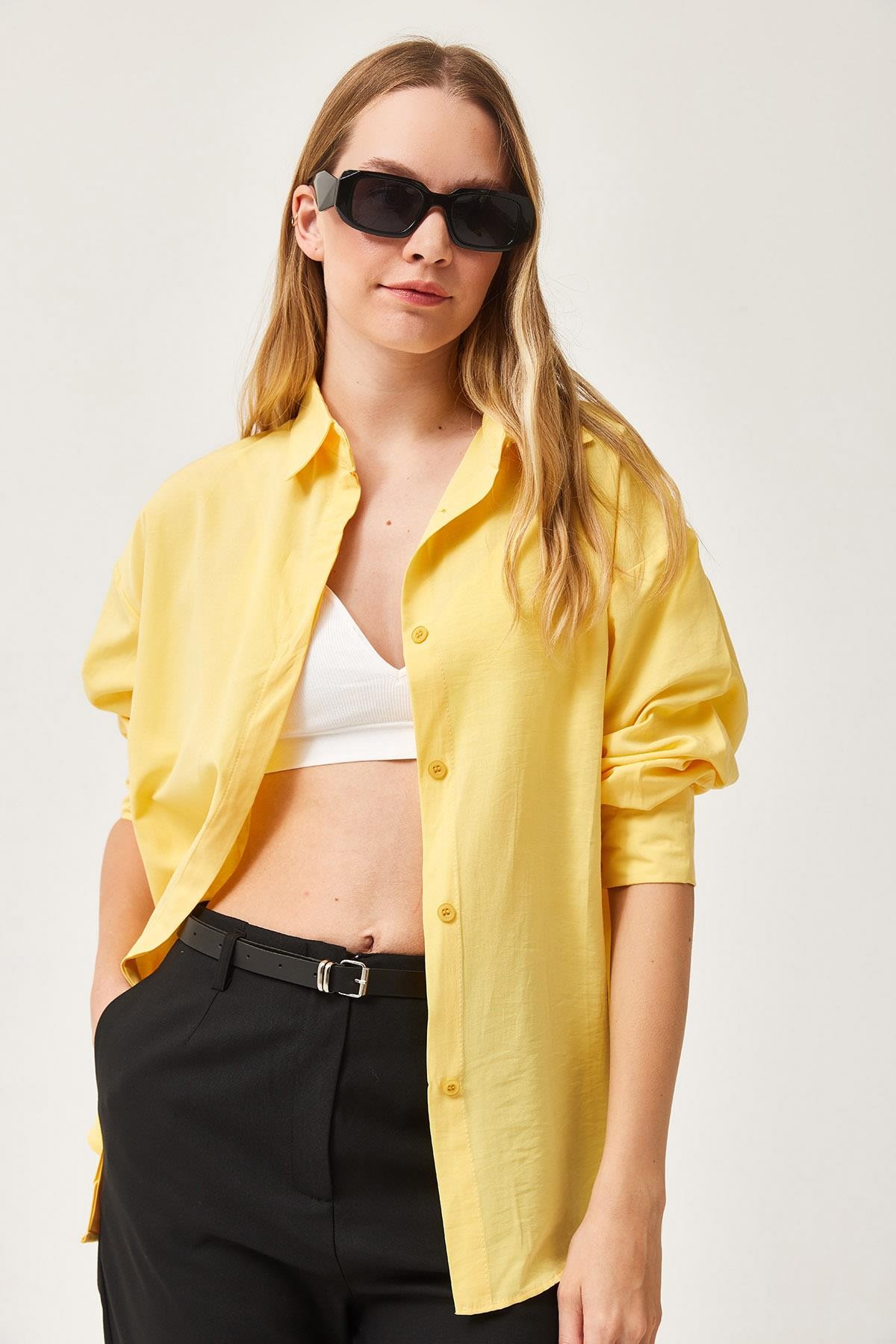 Oversize Basic Gömlek Sarı