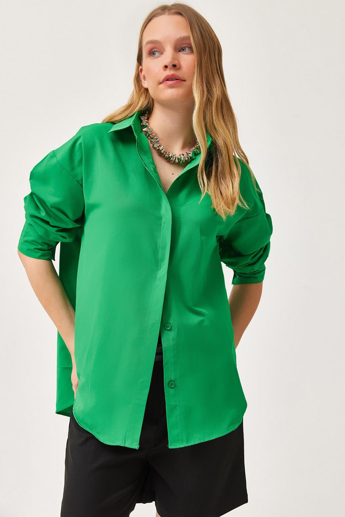 Oversize Basic Gömlek Yeşil · 5