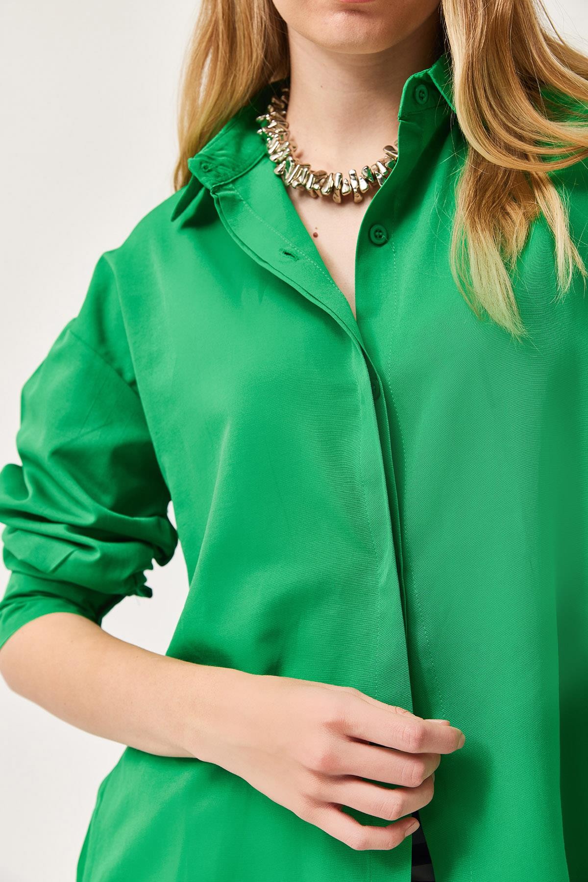 Oversize Basic Gömlek Yeşil · 3