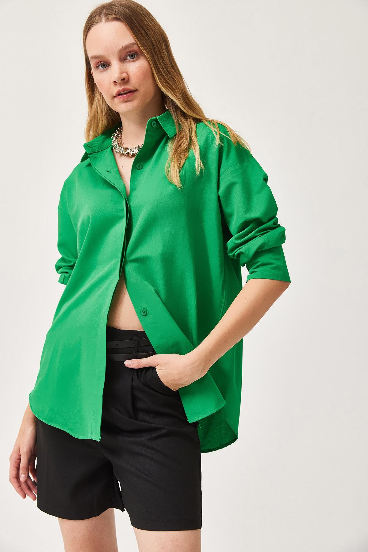 Oversize Basic Gömlek Yeşil · 2