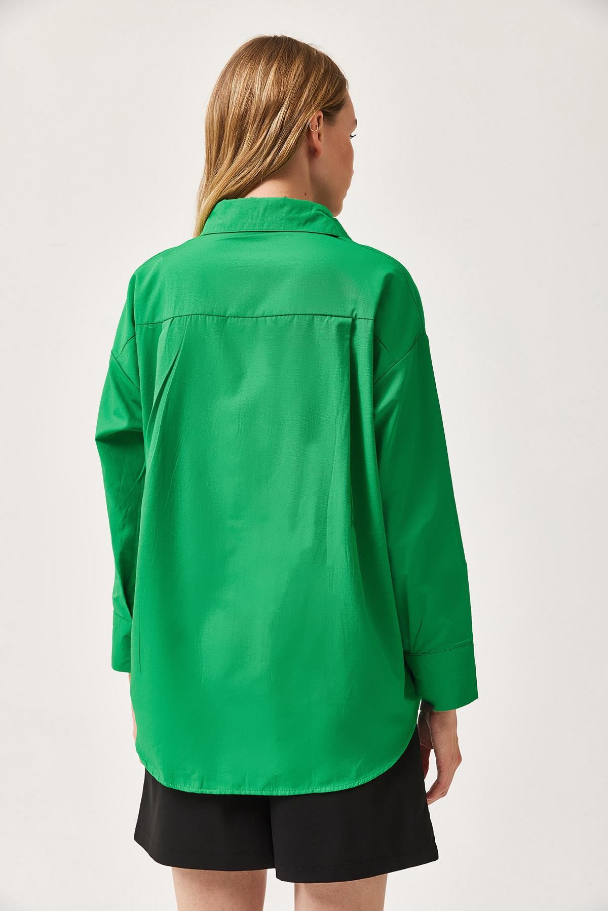 Oversize Basic Gömlek Yeşil · 4