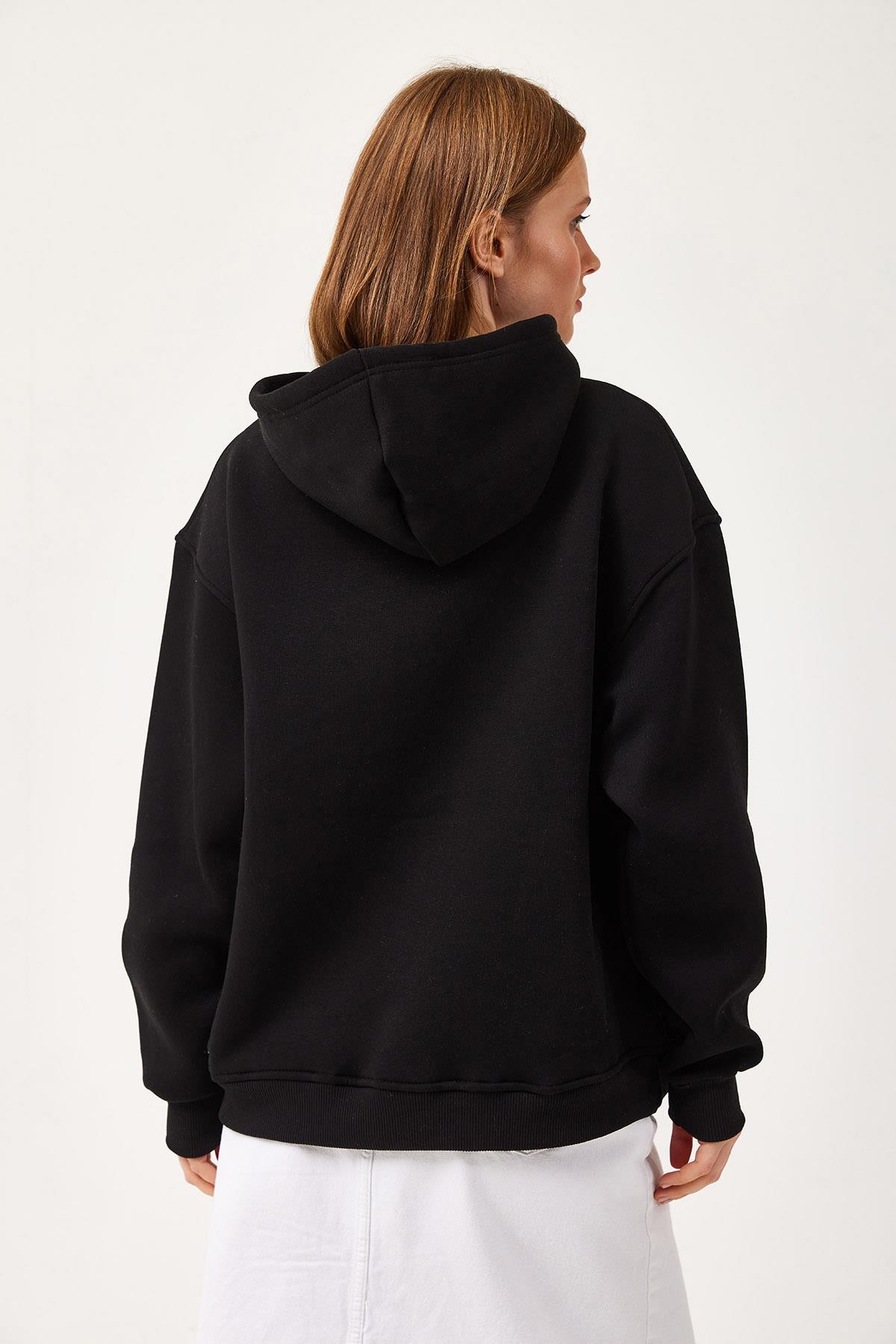 Oversize Kapüşonlu Kanguru Cepli Sweatshirt Siyah · 3