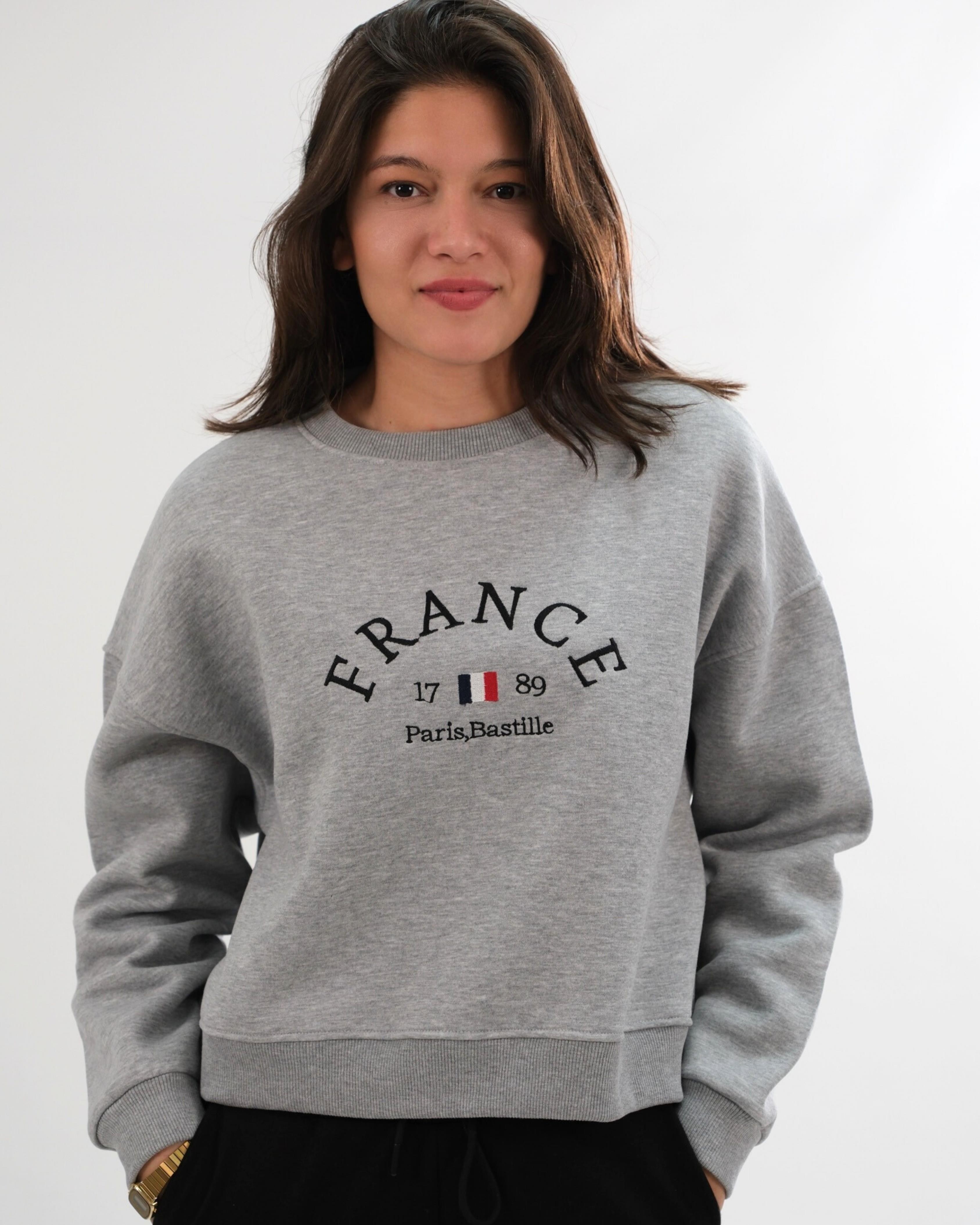  Kadın Nakış Detaylı Üç İplik Şardonlu Sweatshirt