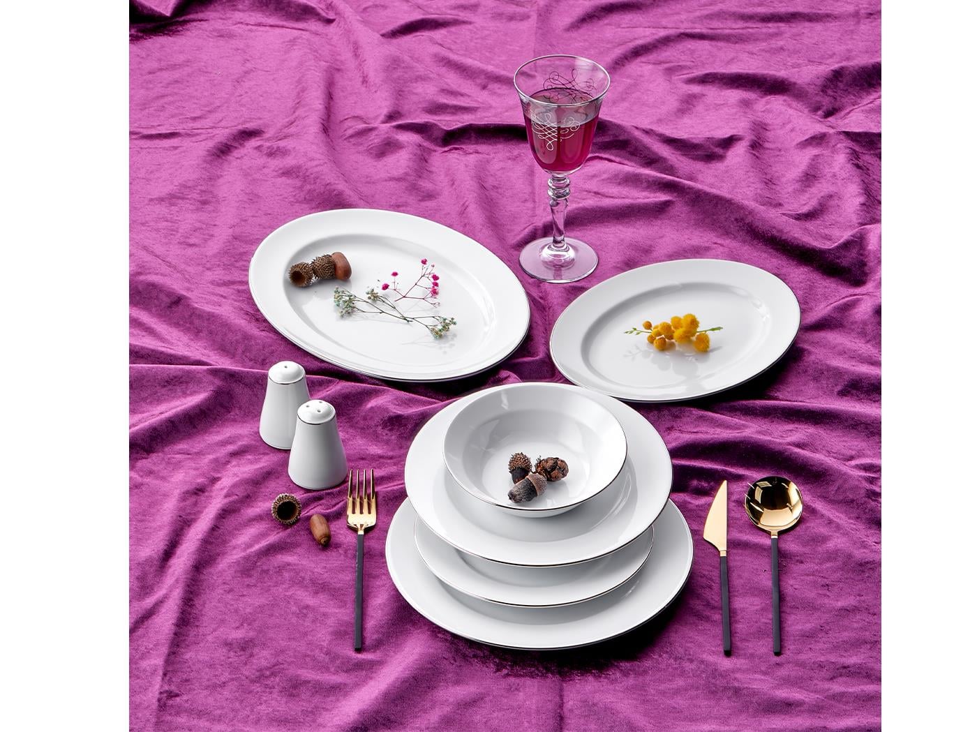 ​​​​​​​Taç Alyona 53 Parça 12 Kişilik Yemek Takımı Platin