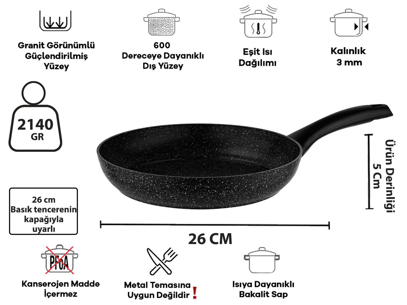 Taç Big Granit 9 Parça Tencere Seti Siyah