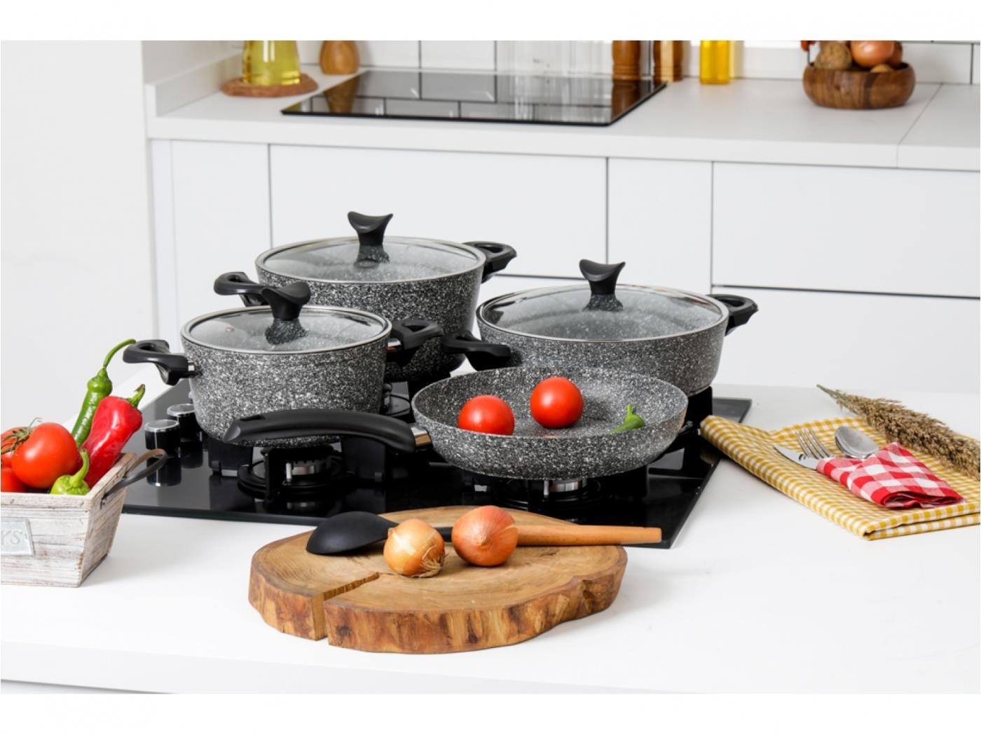 Taç İndüksiyon Master Cook 4'lü 7 Parça Granit Tencere Seti Gri