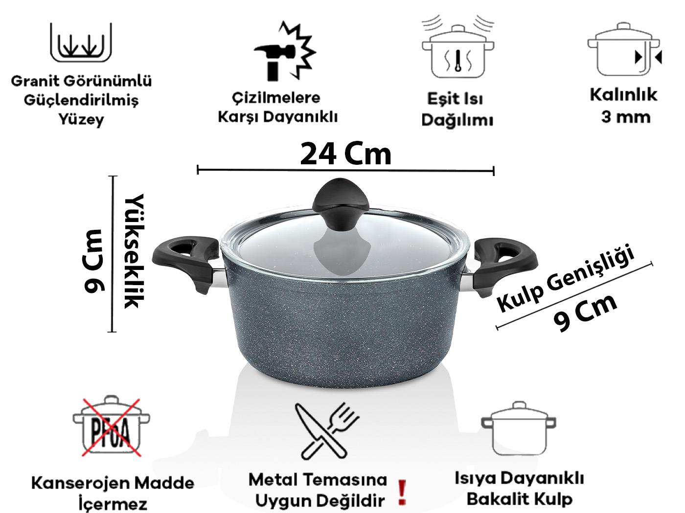 Taç Master Cook 4'lü 7 Parça Granit Tencere Seti Uzay Grisi