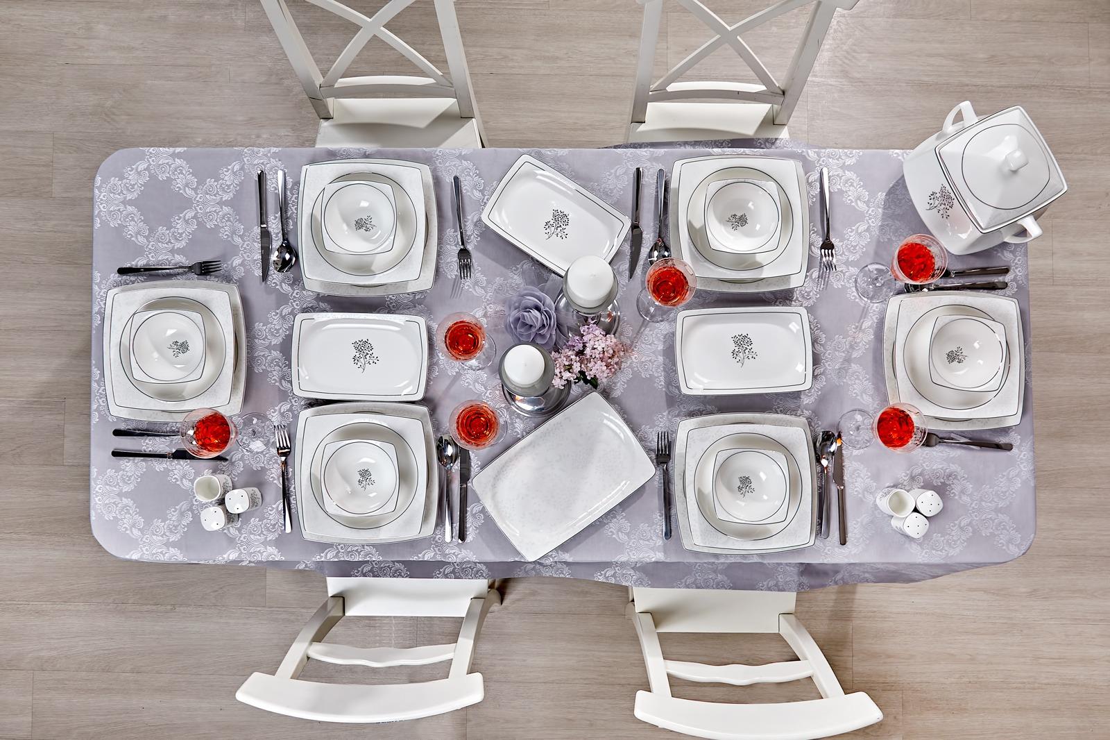 Taç Real Bone Tia Platin 60 Parça 12 Kişilik Yemek Takımı